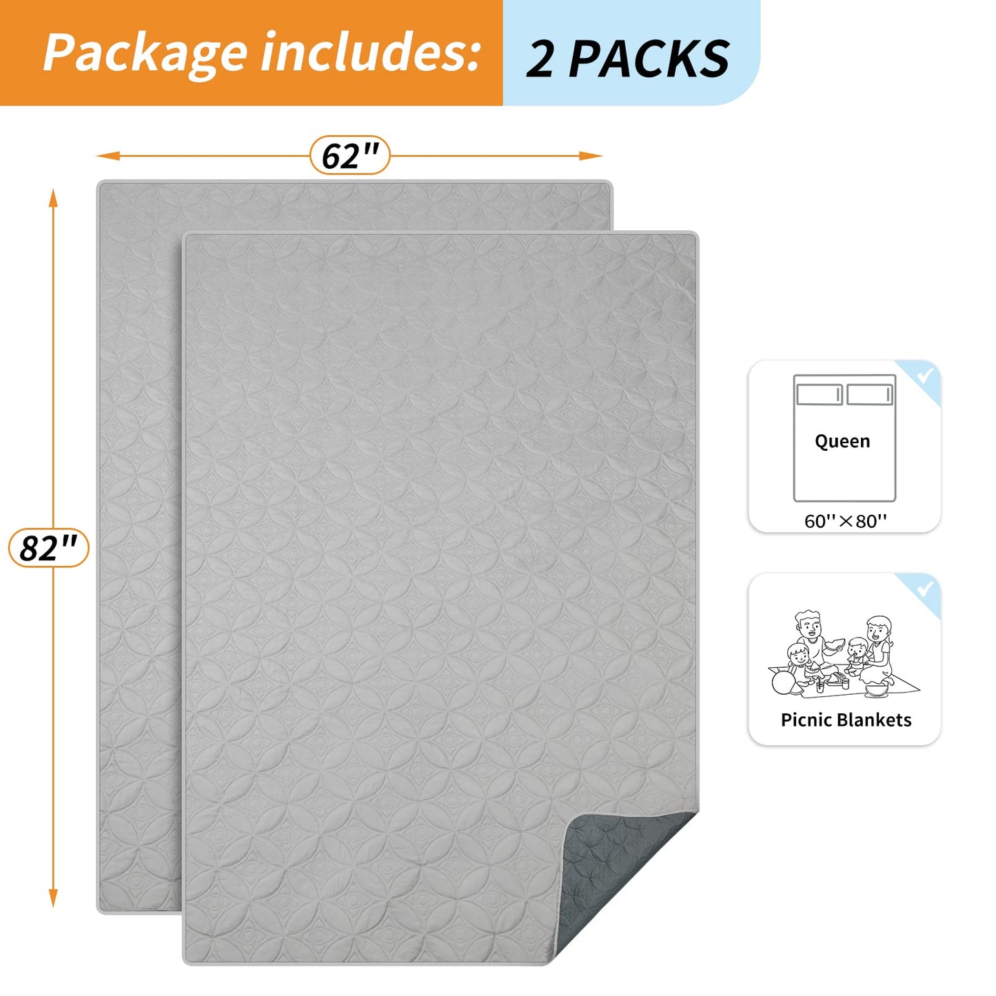 2 Packs Waterproof Dog Blankets Washable for Large Dog, Pet Couch Covers Protect Bed Sofa Furniture, Soft Reversible Dog Blankets Anti Scratches Dirty for Puppy Kids (54"×82", Light/Dark Grey)