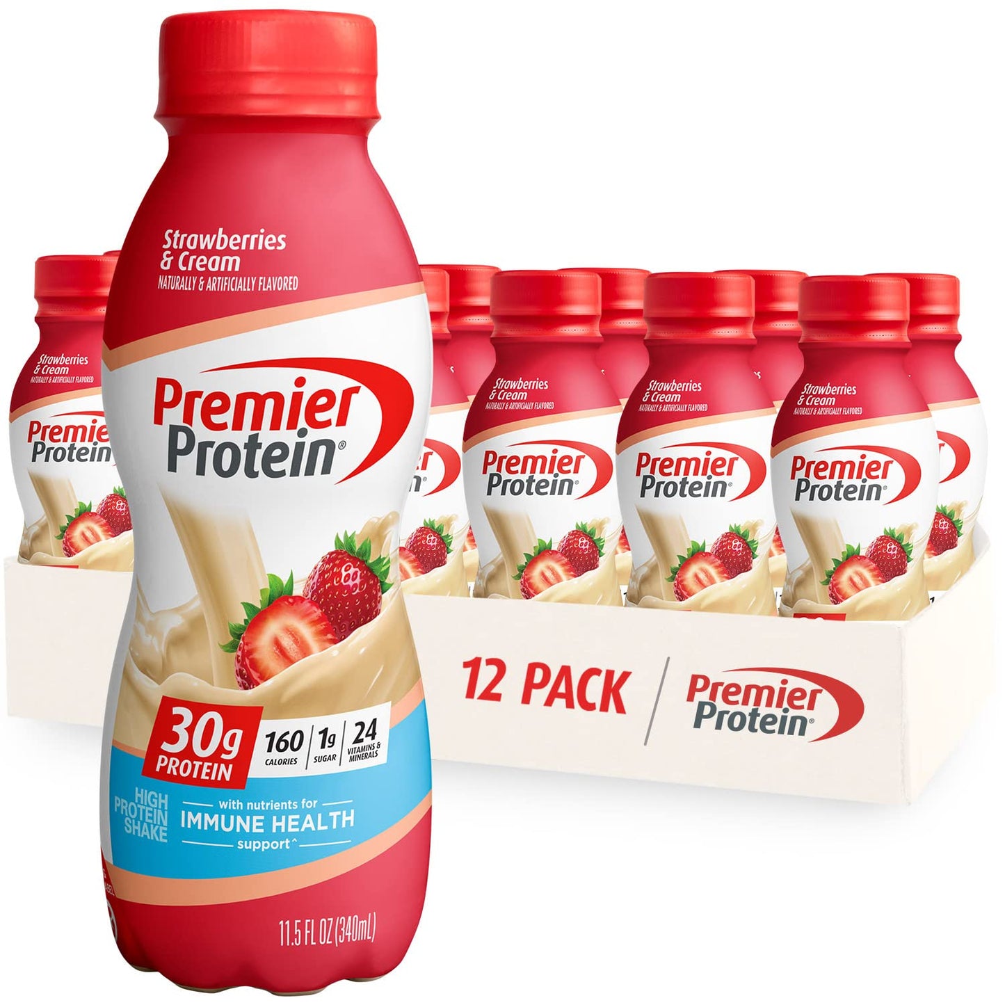 Premier Protein Shake, Chocolate, 30g Protein 1g Sugar 24 Vitamins Minerals Nutrients to Support Immune Health, 11.5 fl oz (Pack of 12)