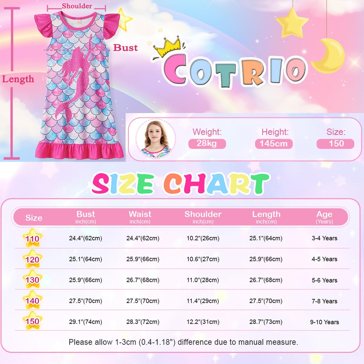 COTRIO Nightgowns for Girls Toddler Princess Night Dress Pajamas Nightshirts Sleepwear Night Gowns 2 Pack Sleep Clothes