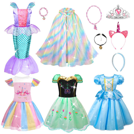 Meland Princess Dress Up for Girls - Dress Up Clothes for Little Girls with Cape, Princess Toys for Girls Age 3,4,5,6 Year Old, Christmas Birthday Gift for Toddler Girls Halloween Role Play