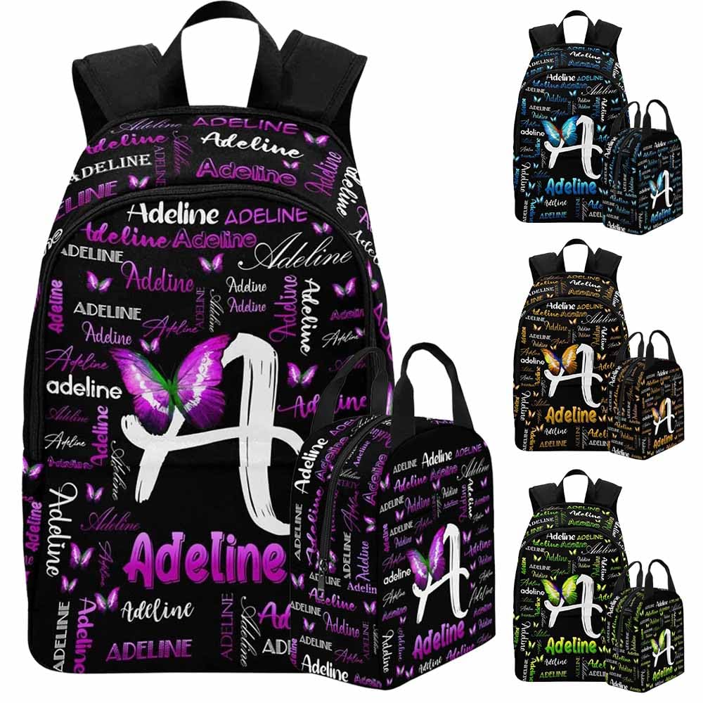 InterestPrint Custom Kids Backpack for Girls Sparkle Children Casual Daypack Backpacks with Lunch Bag Personalized with Kid's Name Preschool School Bag, Children Travel Bookbag for School Season