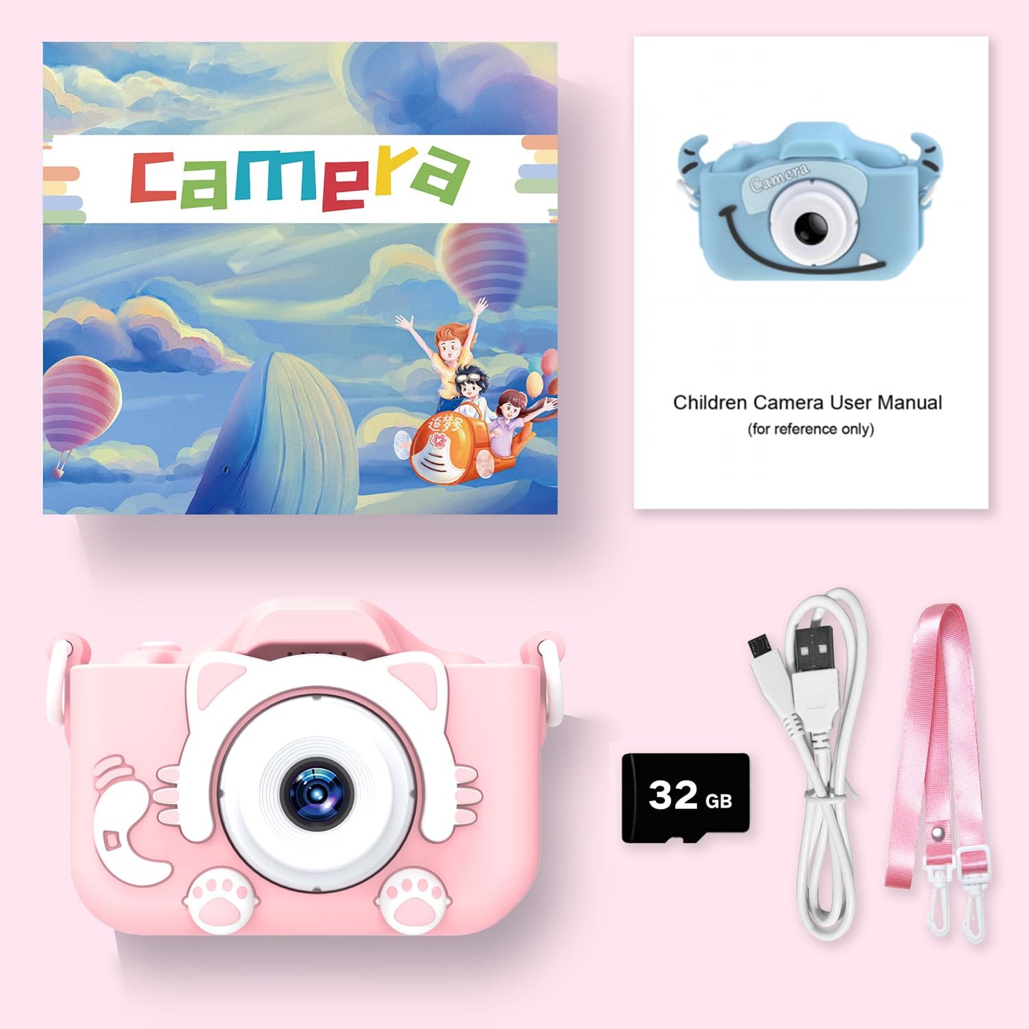 Goopow Kids Camera Toys for 3-8 Year Old Girls Boys,Children Digital Video Camcorder Camera with Cartoon Soft Silicone Cover, Best Chritmas Birthday Festival Gift for Kids - 32G SD Card Included