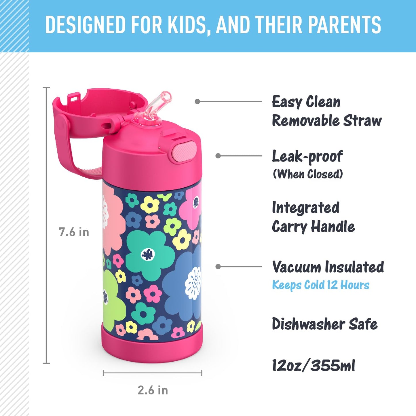 THERMOS FUNTAINER Water Bottle with Straw - 12 Ounce, Pokémon - Kids Stainless Steel Vacuum Insulated Water Bottle with Lid