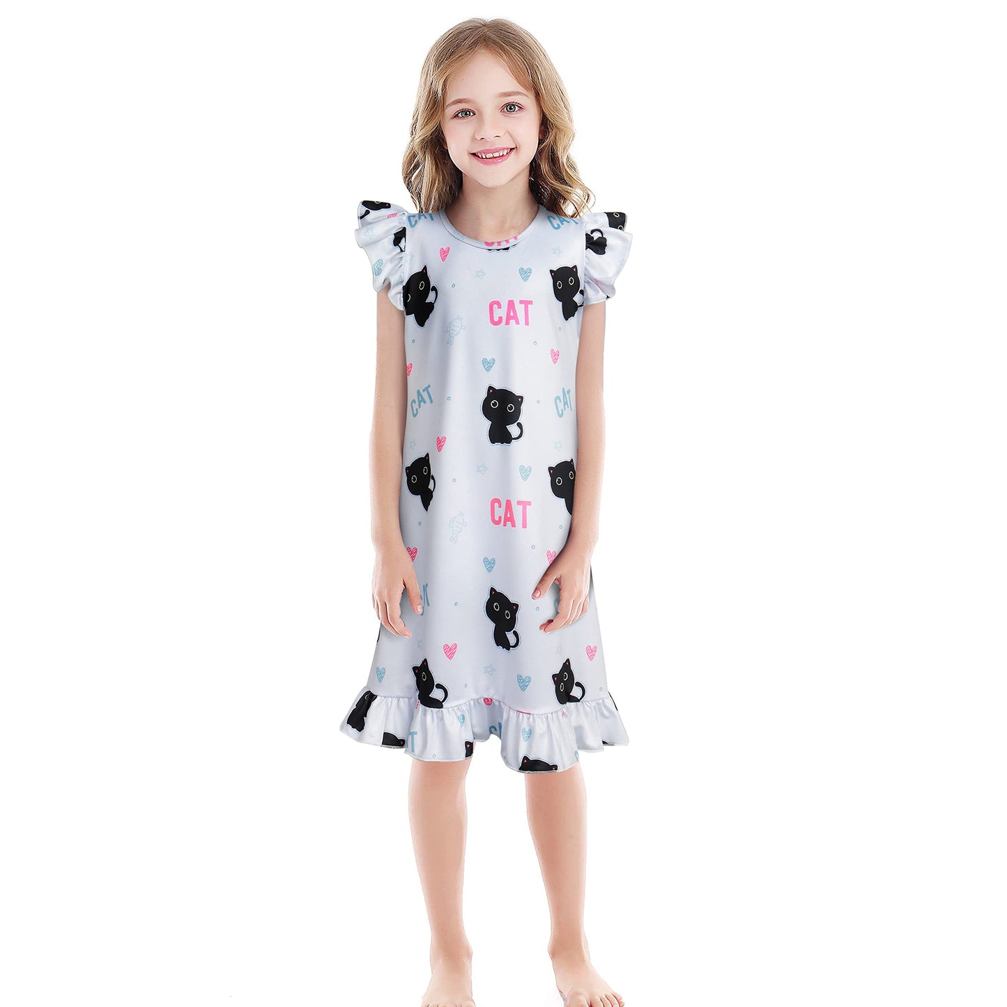 LQSZ 2Pcs Girls Nightgowns 3-10 Years Flutter Short Sleeves Nightdress Nightie Dress Sleepwear Pajamas for Little Girls