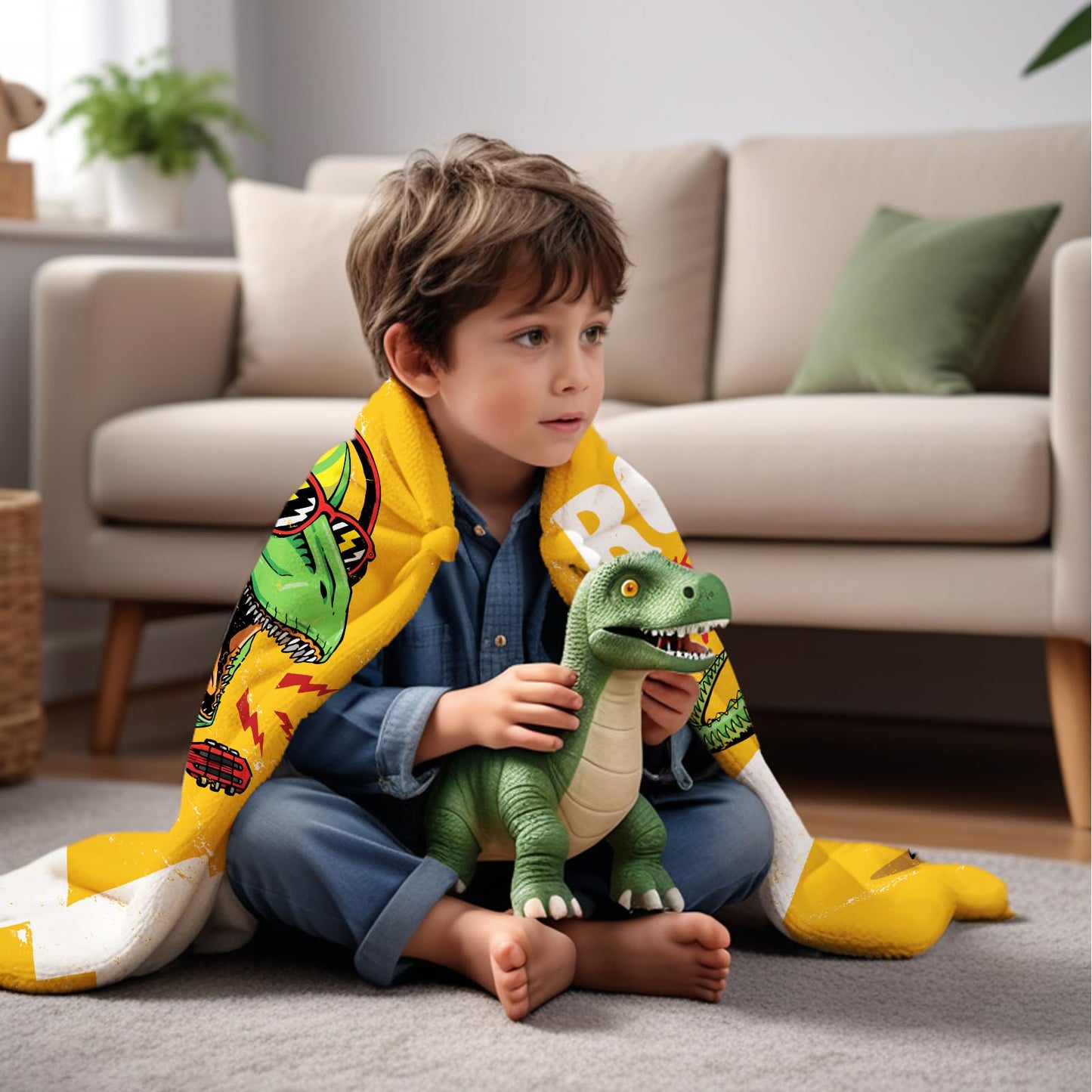 Dinosaur Blanket for Boys Kids 350GSM Soft Flannel Blanket for Boys Children's Toys are Suitable for Beds, Sofas, Outdoor Camping and School Lunch Break 50 * 60in