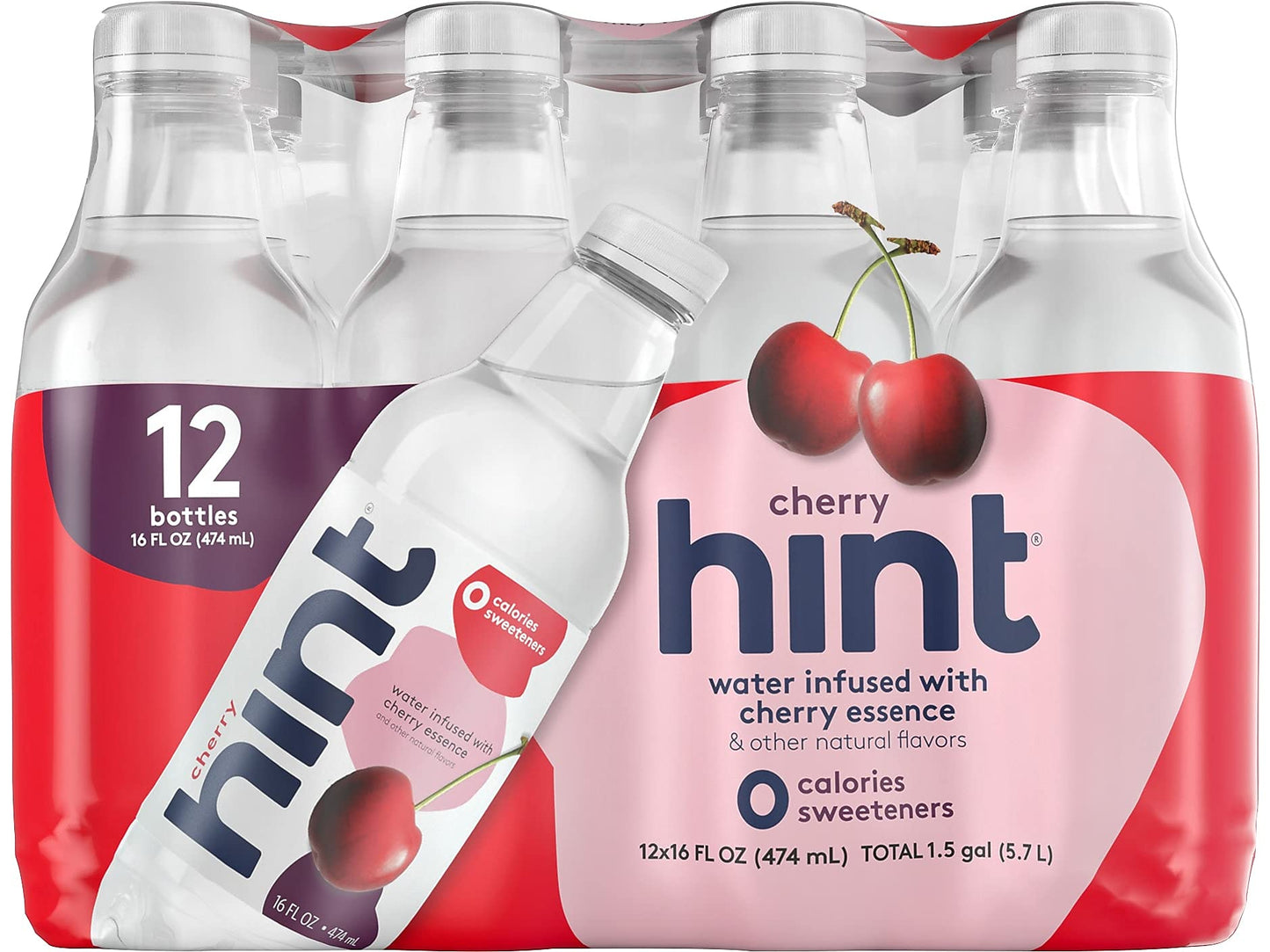 Hint Water Red Variety Pack, 3 Bottles Each of: Peach, Raspberry, Watermelon, and Strawberry Lemon, Zero Calories, Zero Sugar and Zero Sweeteners, 16 Fl Oz (Pack of 12)