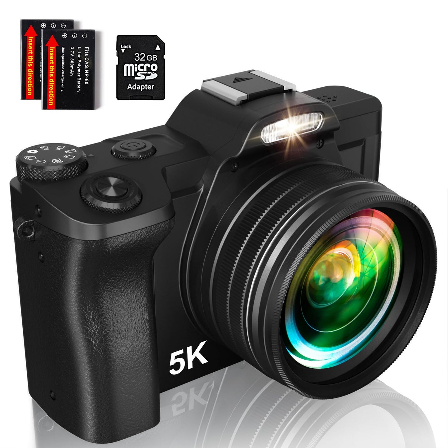 5K Digital Camera for Photography, WiFi Auto Focus Vlogging Video Camera for YouTube with 32GB SD Card, 6-axis Anti-Shake 3.5" Screen Fill Light 5K Camera with 58mm UV Filter, 16X Digital Zoom Camera