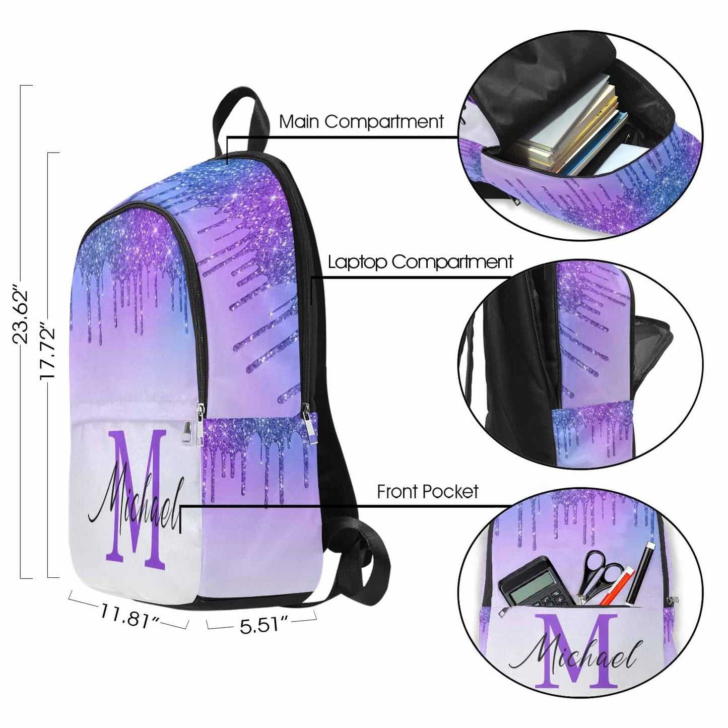 M YESCUSTOM Custom School Butterfly Backpack for Girls, Personalized Name Girls Bookbag Elementary Middle School Bags Travel Laptop Back Pack Casual Daypacks