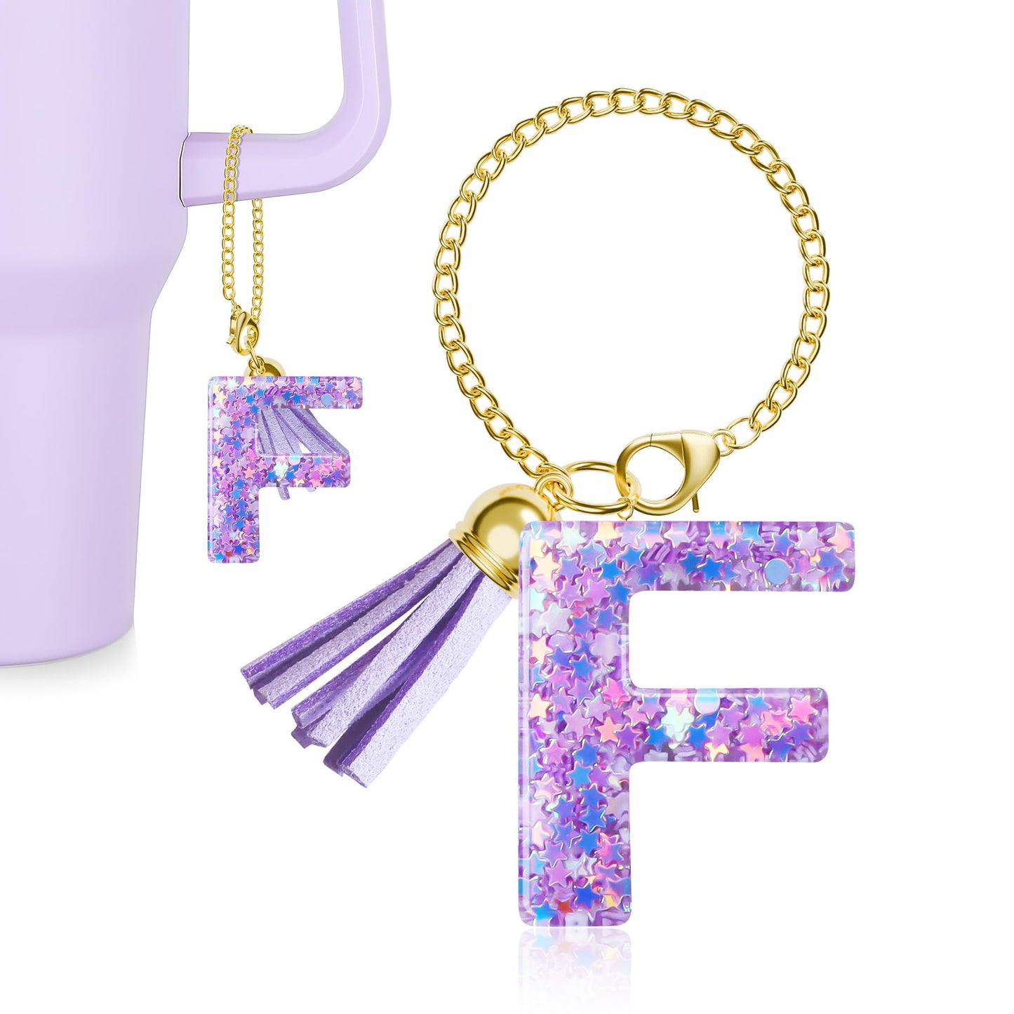 Letter Charm for Stanley Cup, 1PCS Purple Tumbler Accessories Charm for Handle, Initial Charm for Girls Women