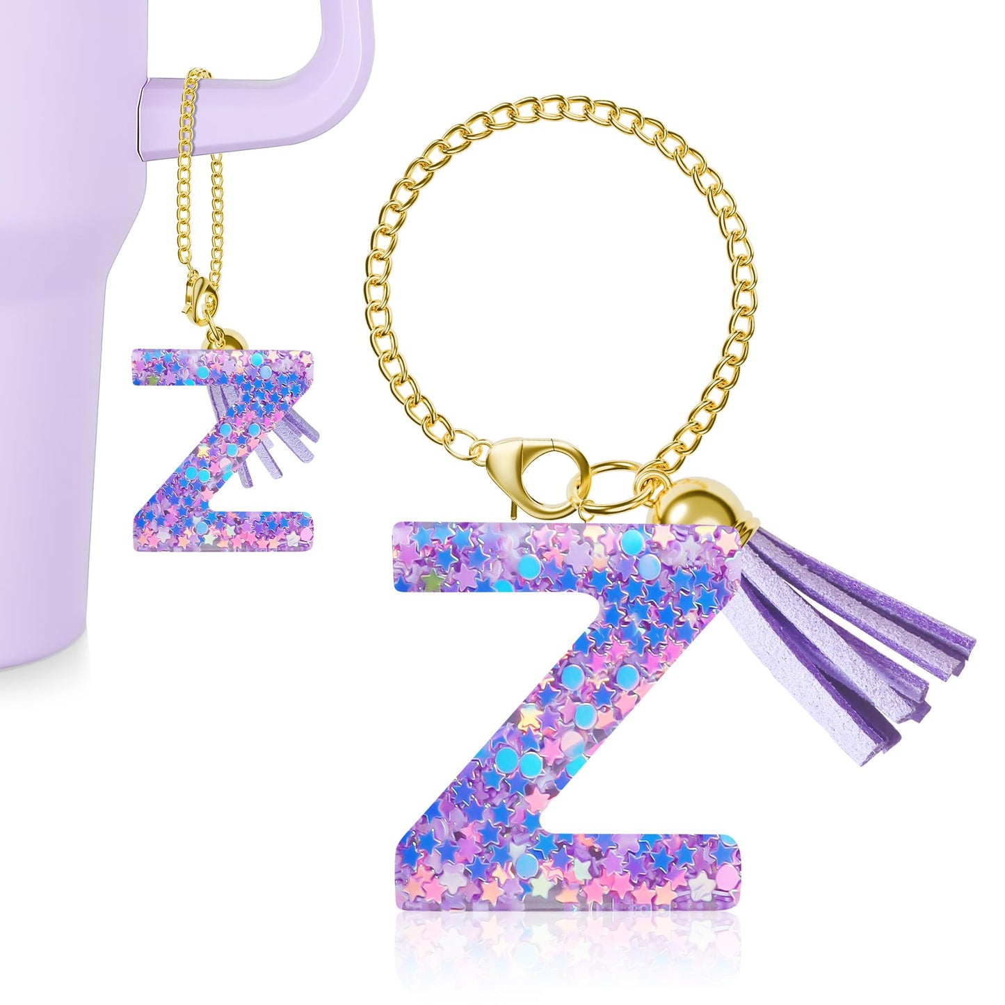 Letter Charm for Stanley Cup, 1PCS Purple Tumbler Accessories Charm for Handle, Initial Charm for Girls Women