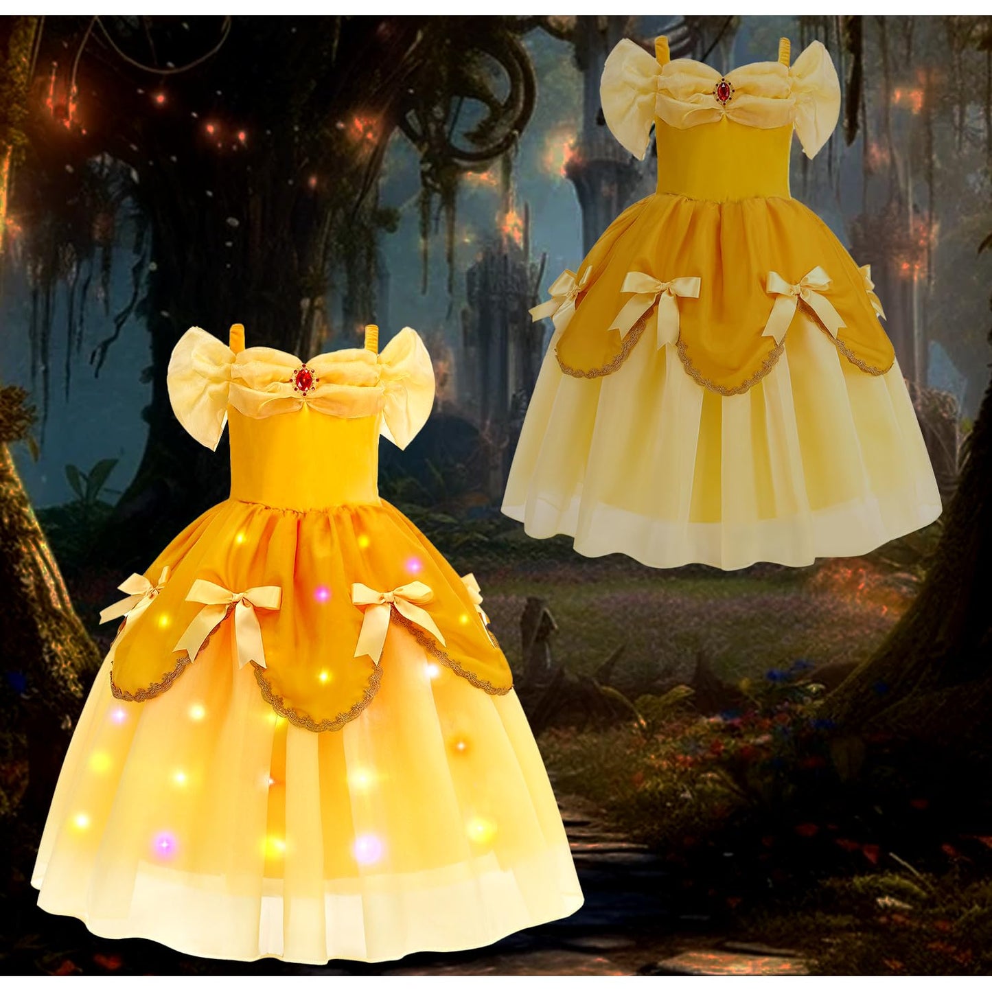 Light Up Princess Dress for Girls Yellow Princess Lighted Dress Up for Halloween Carnival Cosplay Birthday Party