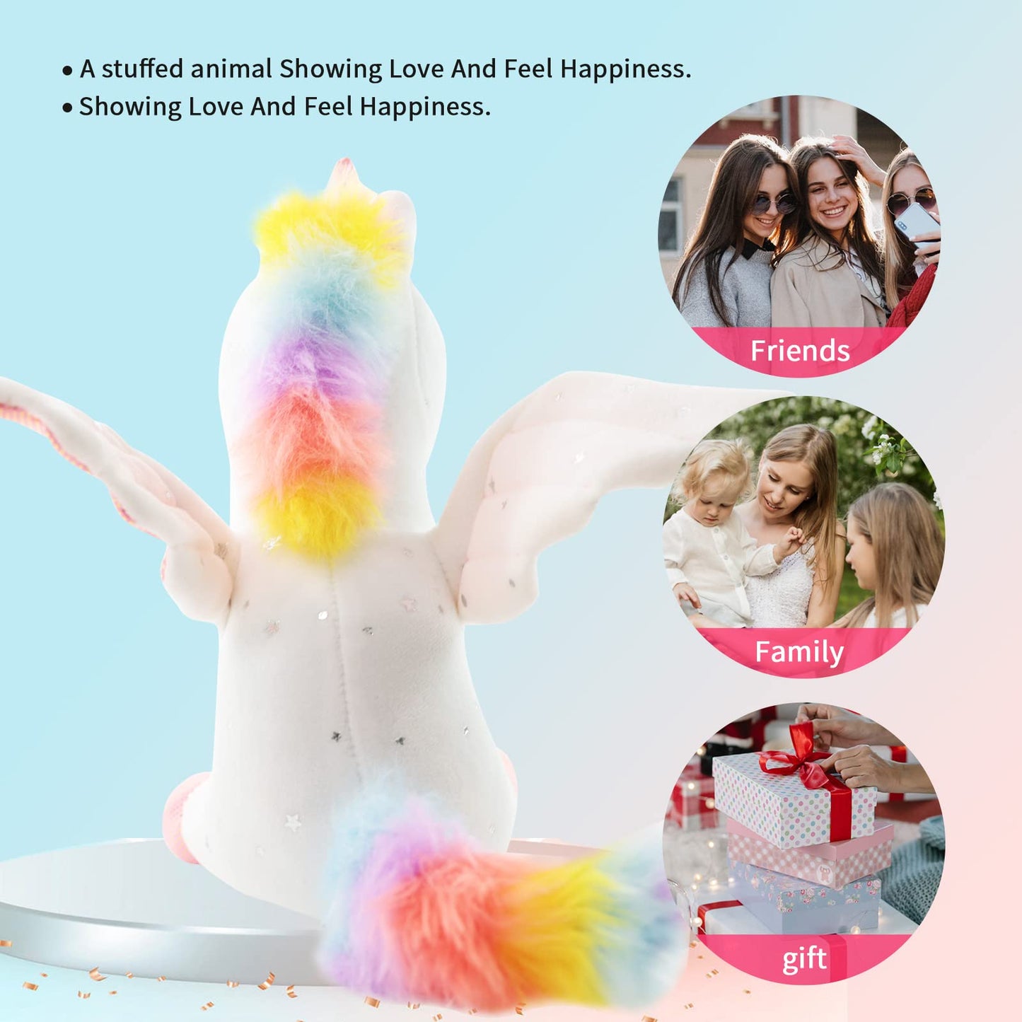 Sew Butiful 8" Unicorn Stuffed Animal - Cute Plush Toy Gift for 3-8 Years Old Girls, Soft Birthday Present for Baby, Toddler, Kids, Decor (White)