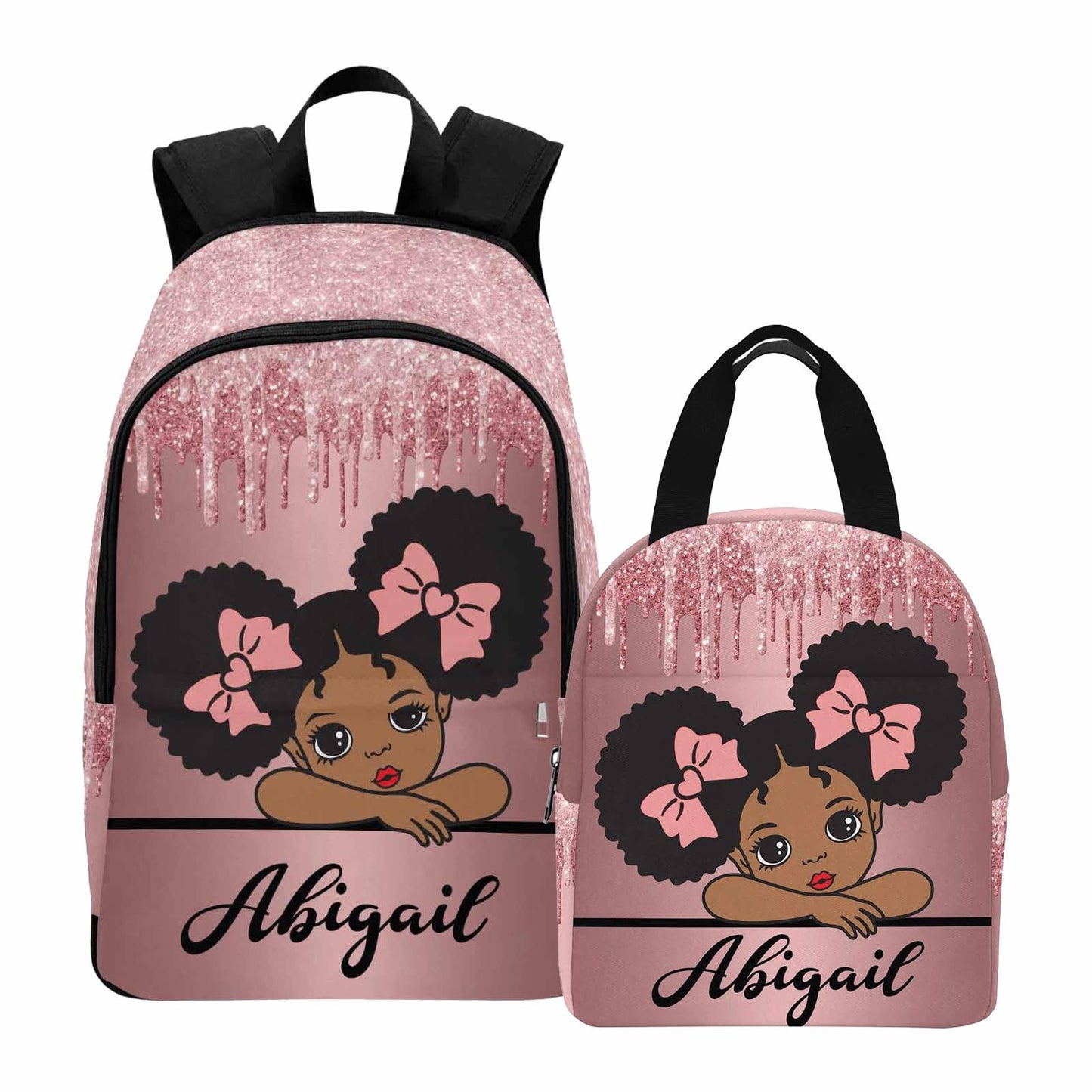 Personalized Backpack Set from Mom Dad, Custom Dark Pink Stars Bookbag and Lunch Box Customized Name Schoolbag Fashion Shoulder Bag Travel Bag for Family