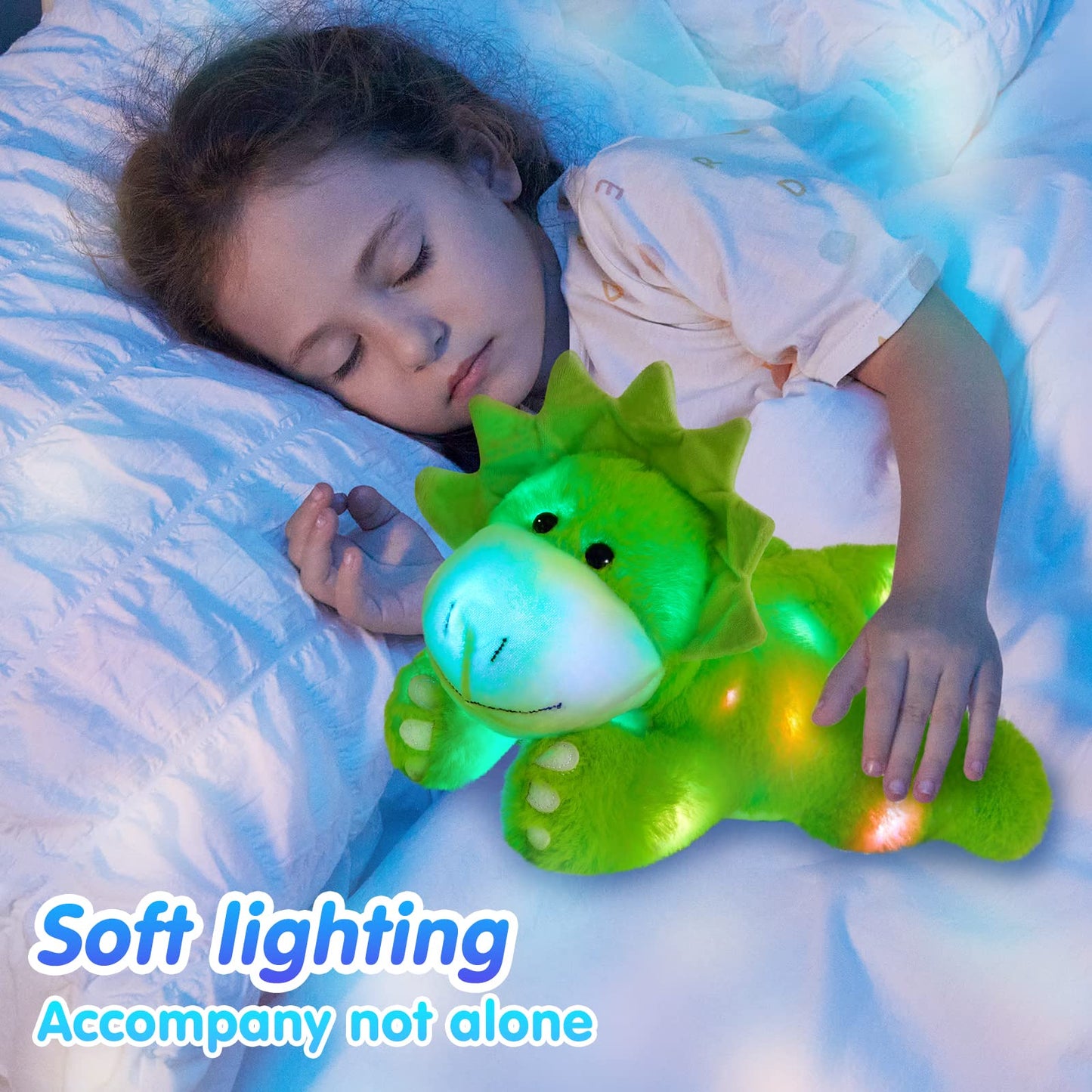 Glow Guards 16'' Light up Triceratops Dinosaur Stuffed Animal,LED Soft Dinosaur Plush Toy with Magic Night Lights&Lullaby,Birthday Children's Day for Toddler Kids