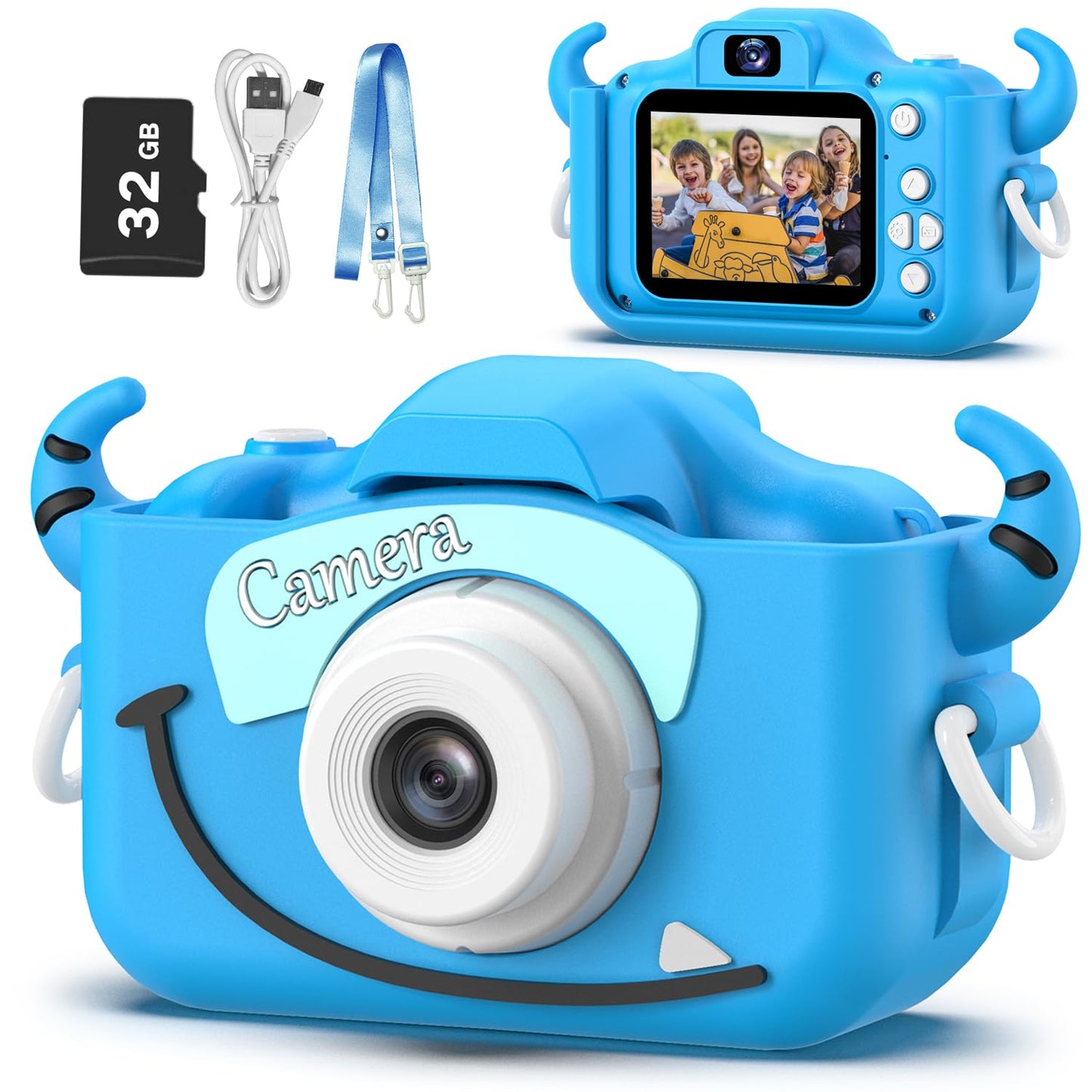 Goopow Kids Camera Toys for 3-8 Year Old Girls Boys,Children Digital Video Camcorder Camera with Cartoon Soft Silicone Cover, Best Chritmas Birthday Festival Gift for Kids - 32G SD Card Included