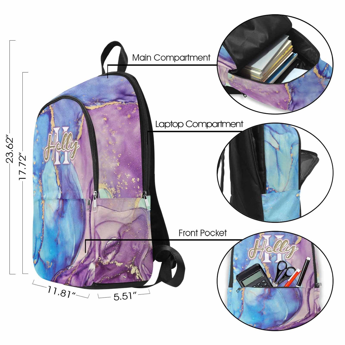 M YESCUSTOM Custom School Butterfly Backpack for Girls, Personalized Name Girls Bookbag Elementary Middle School Bags Travel Laptop Back Pack Casual Daypacks