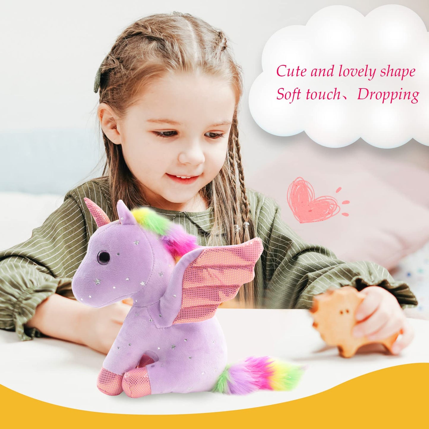 Sew Butiful 8" Unicorn Stuffed Animal - Cute Plush Toy Gift for 3-8 Years Old Girls, Soft Birthday Present for Baby, Toddler, Kids, Decor (White)