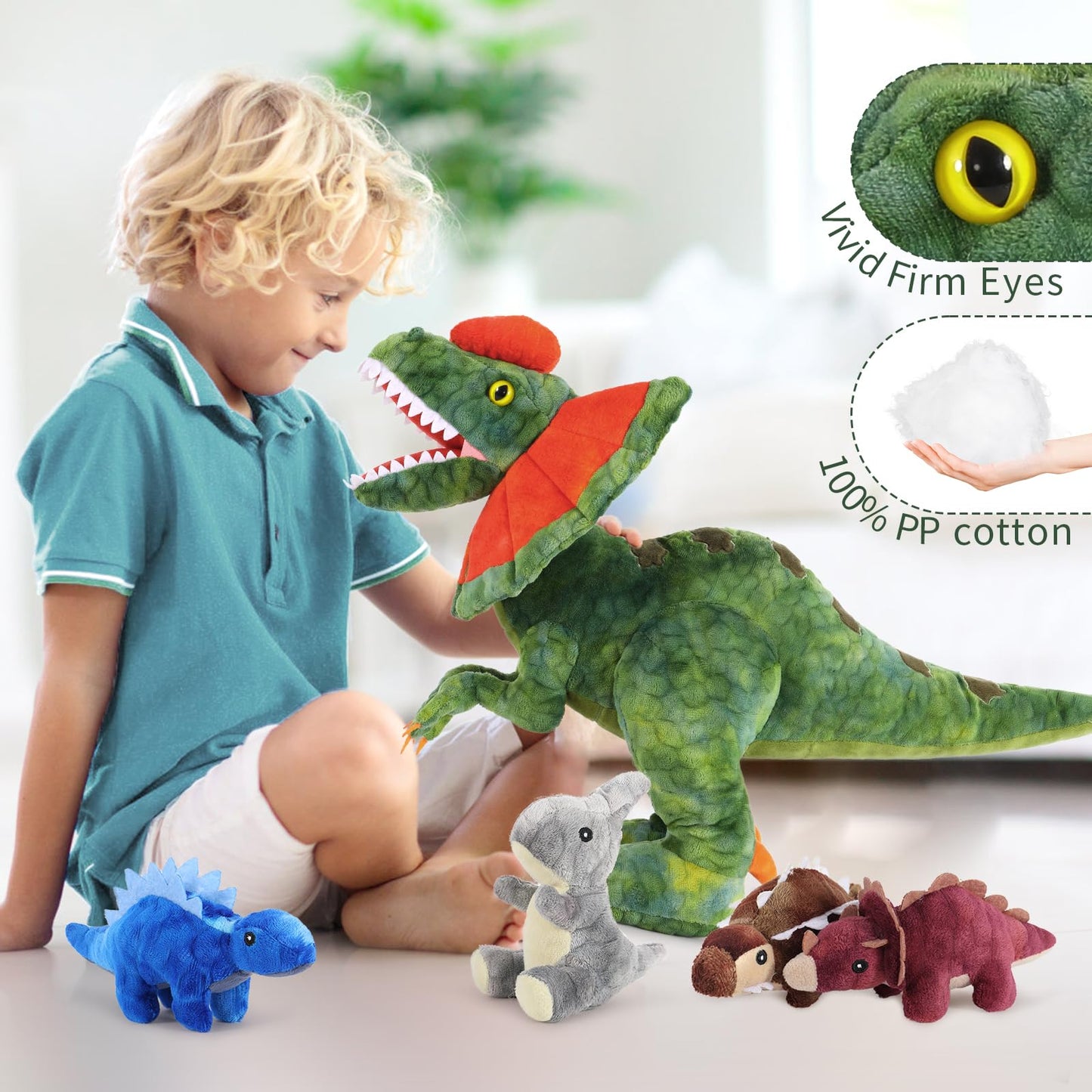 MaoGoLan 4 Pcs Dinosaur Stuffed Animals for Girls,Purple Stuffed Dinosaurs Plush Toys Set for Toddlers, Mummy Dinosaur with 3 Baby Triceratops Plushies, for Kids