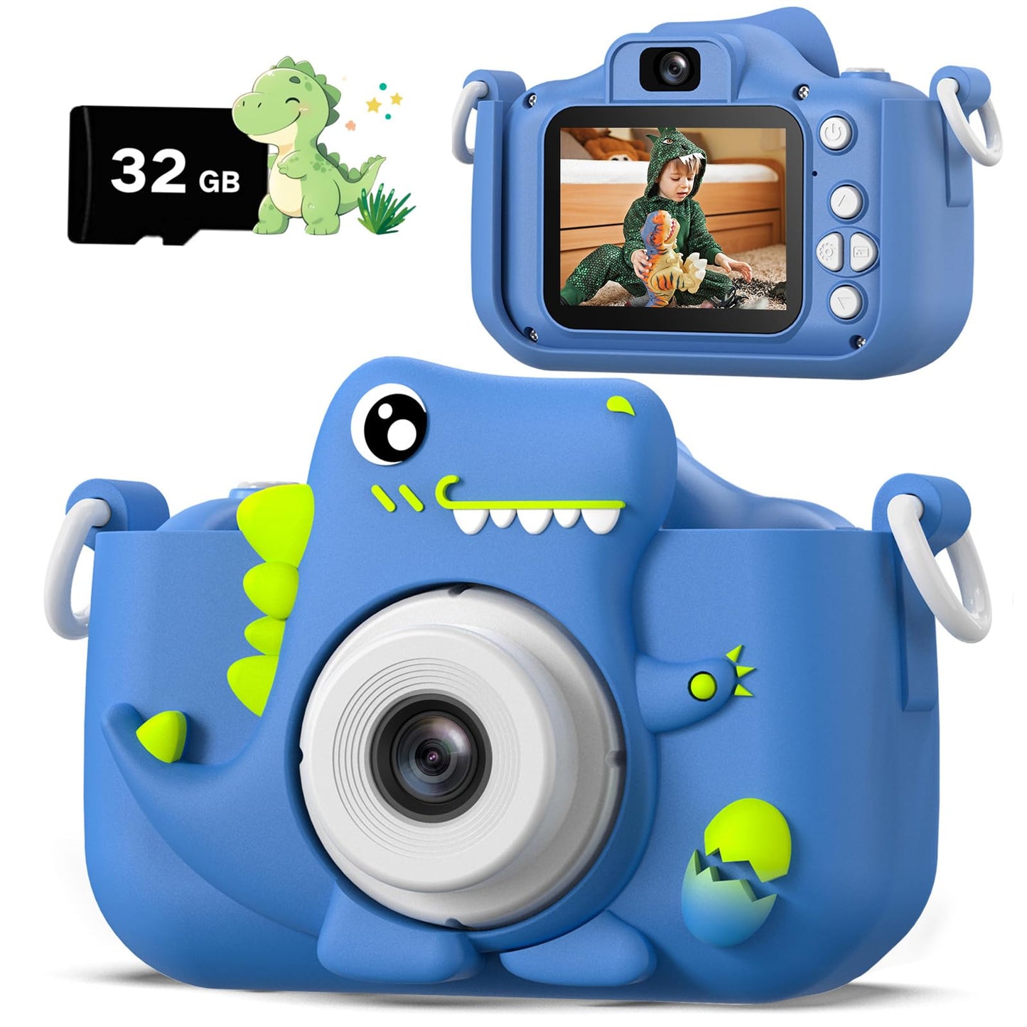 Selfie Kids Camera, Christmas Birthday Gifts for Boys Girls Age 3-12, HD Kids Digital Video Cameras for Toddler with Cartoon Soft Silicone Cover, Portable Toy for 3 4 5 6 7 8 Years Old