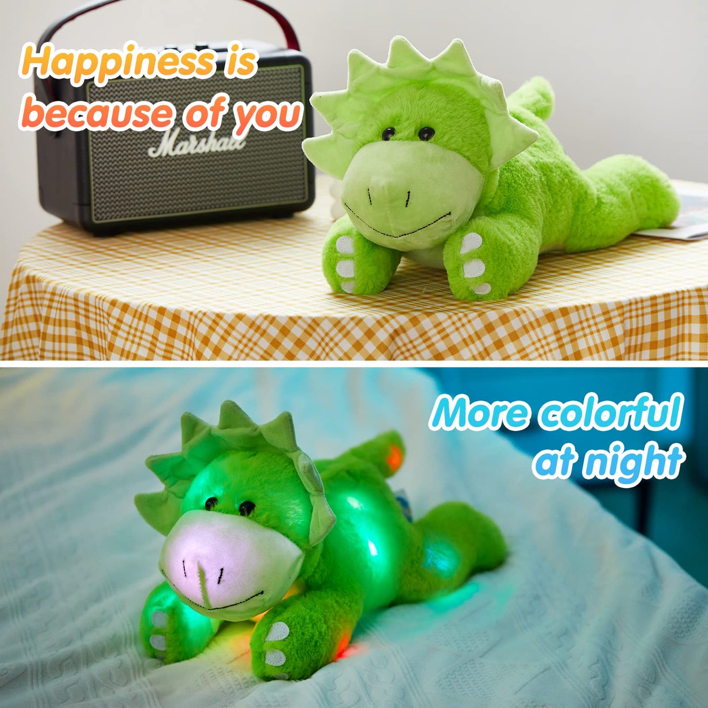 Glow Guards 16'' Light up Triceratops Dinosaur Stuffed Animal,LED Soft Dinosaur Plush Toy with Magic Night Lights&Lullaby,Birthday Children's Day for Toddler Kids