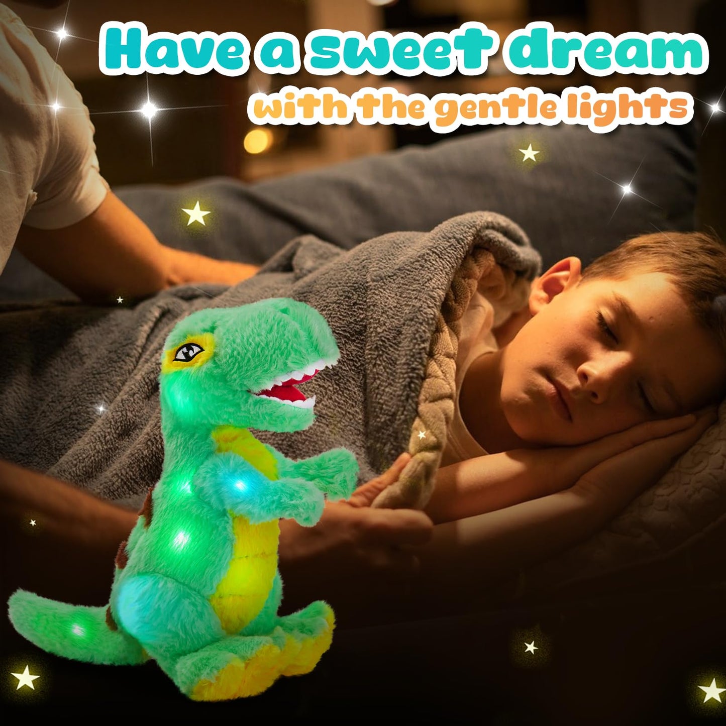 Glow Guards 16'' Light up Triceratops Dinosaur Stuffed Animal,LED Soft Dinosaur Plush Toy with Magic Night Lights&Lullaby,Birthday Children's Day for Toddler Kids