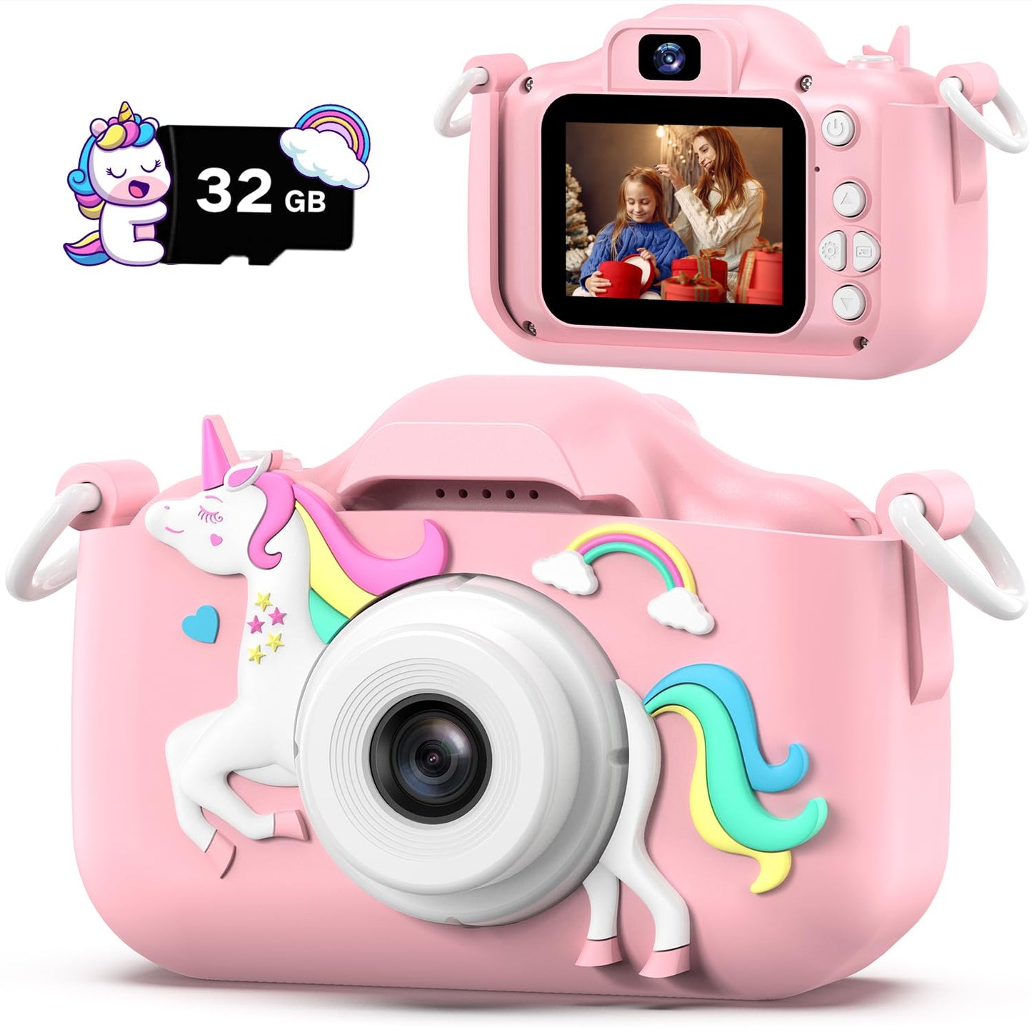 Selfie Kids Camera, Christmas Birthday Gifts for Boys Girls Age 3-12, HD Kids Digital Video Cameras for Toddler with Cartoon Soft Silicone Cover, Portable Toy for 3 4 5 6 7 8 Years Old