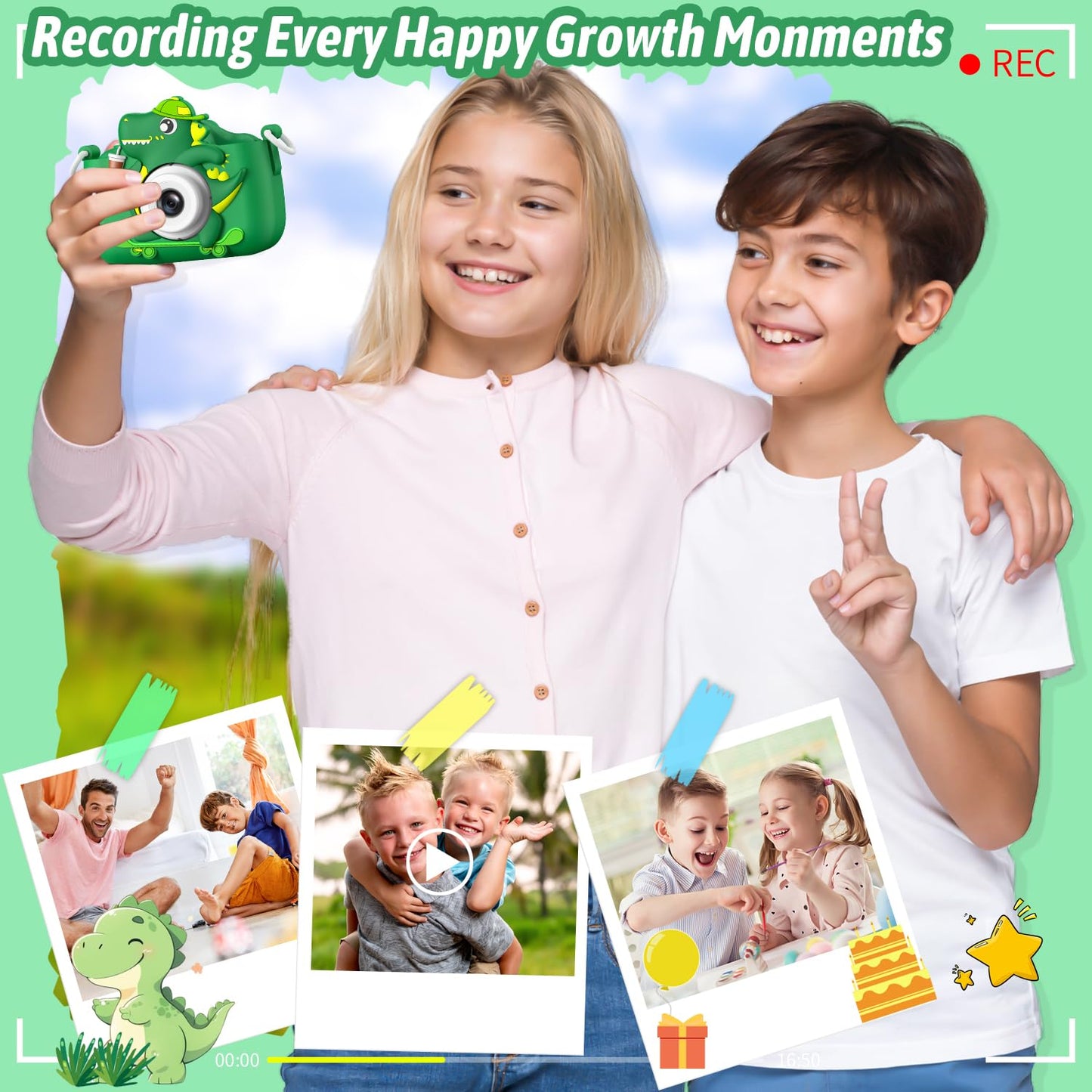 Selfie Kids Camera, Christmas Birthday Gifts for Boys Girls Age 3-12, HD Kids Digital Video Cameras for Toddler with Cartoon Soft Silicone Cover, Portable Toy for 3 4 5 6 7 8 Years Old