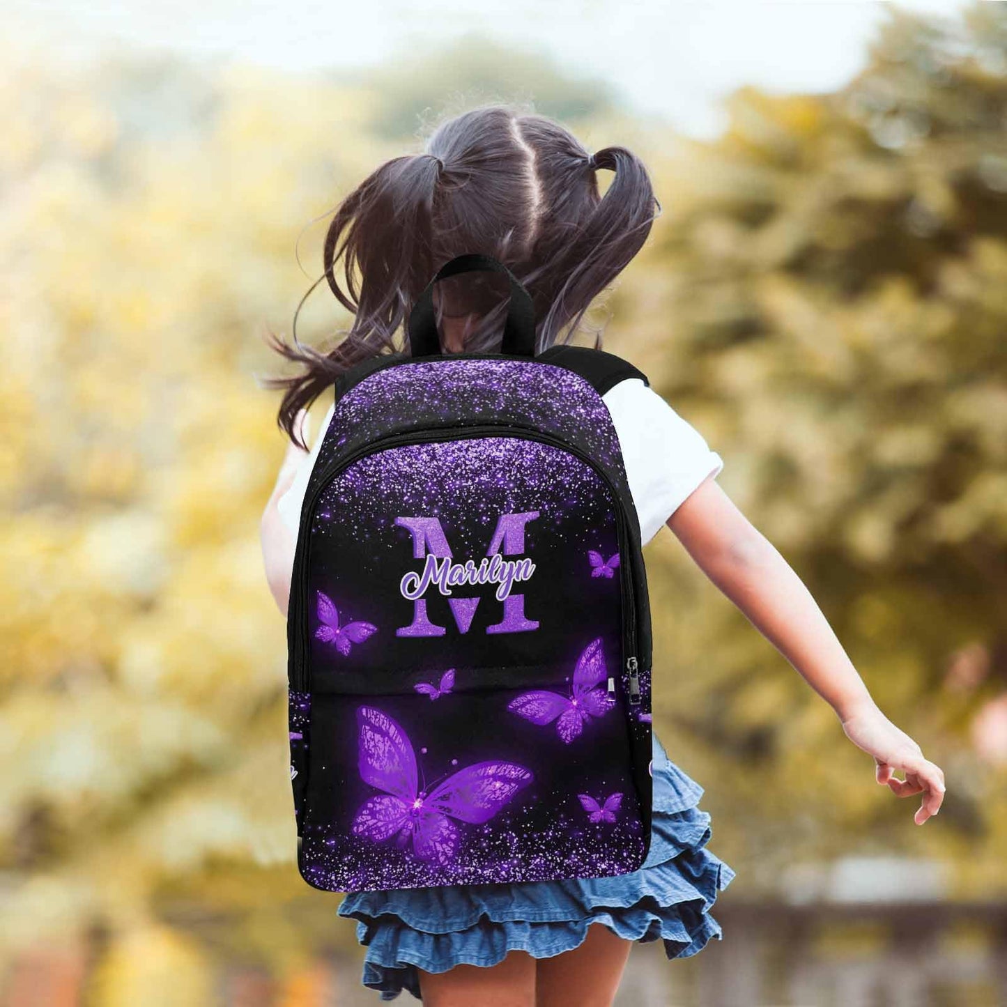 M YESCUSTOM Custom School Butterfly Backpack for Girls, Personalized Name Girls Bookbag Elementary Middle School Bags Travel Laptop Back Pack Casual Daypacks