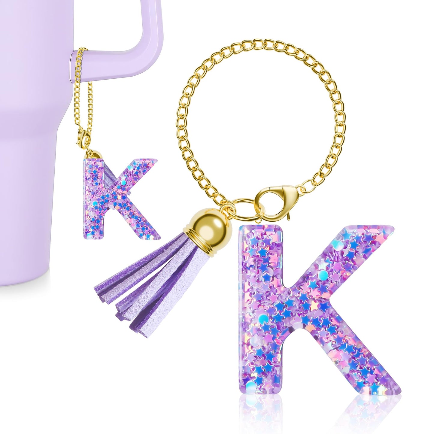 Letter Charm for Stanley Cup, 1PCS Purple Tumbler Accessories Charm for Handle, Initial Charm for Girls Women