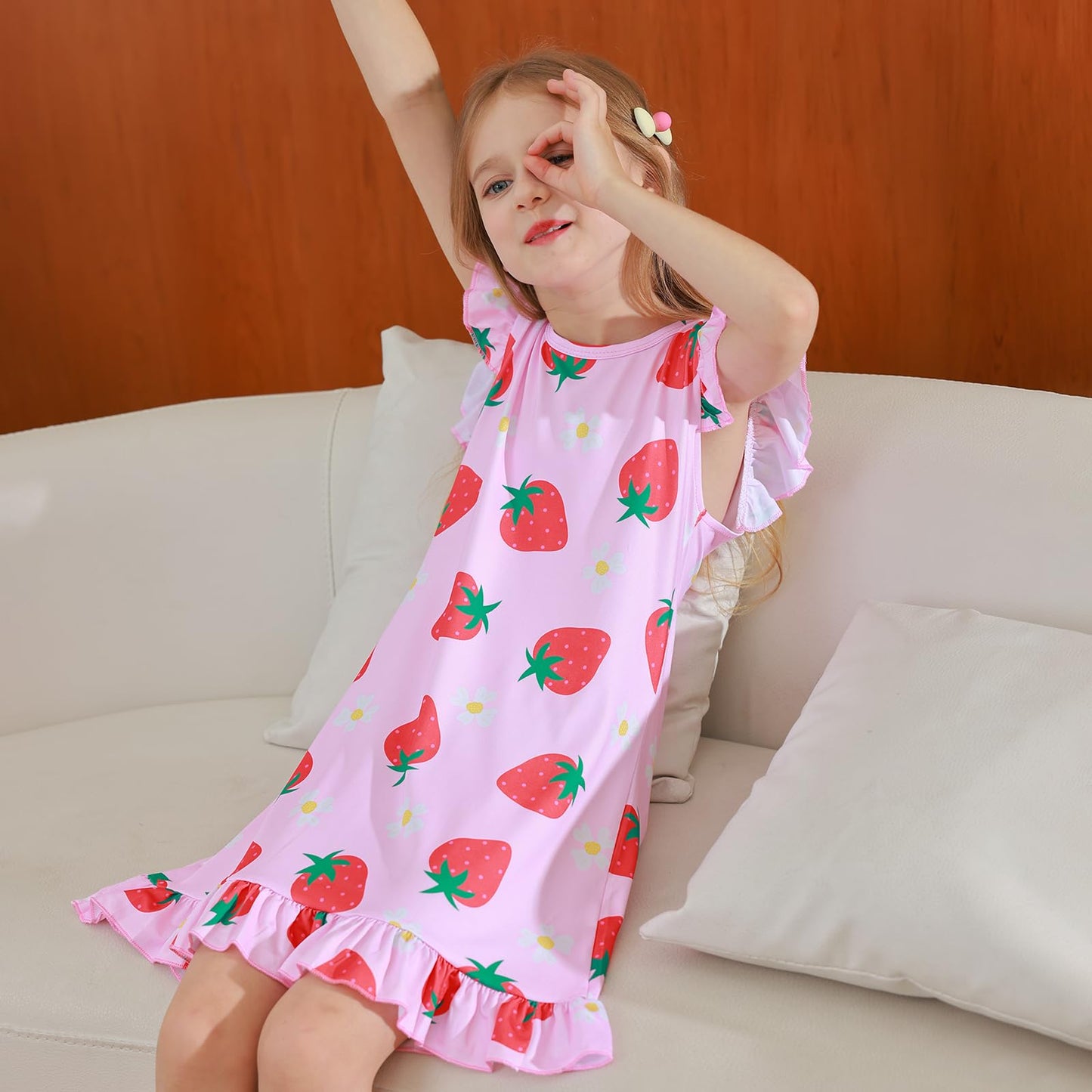 LQSZ 2Pcs Girls Nightgowns 3-10 Years Flutter Short Sleeves Nightdress Nightie Dress Sleepwear Pajamas for Little Girls