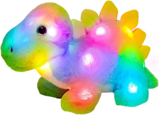 Hopearl LED Plush Dinosaur Lighting Up Stegosaurus Stuffed Animal with Brilliant Night Lights Glow in The Dark Birthday Gifts for Kids Toddler Girls, Green, 14''