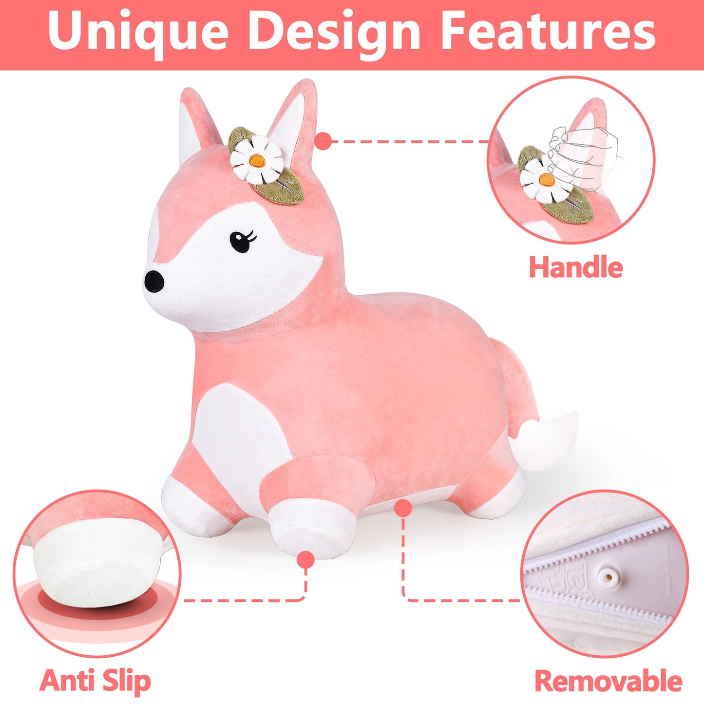 iPlay, iLearn Bouncy Pals Hopping Unicorn Horse, Toddler Girl Inflatable Bouncing Animal Hopper Toy, Outdoor Indoor Plush Ride on Bouncer, Baby Birthday Gift 18 Month 2 3 4 Year Old Kid - Unicorn