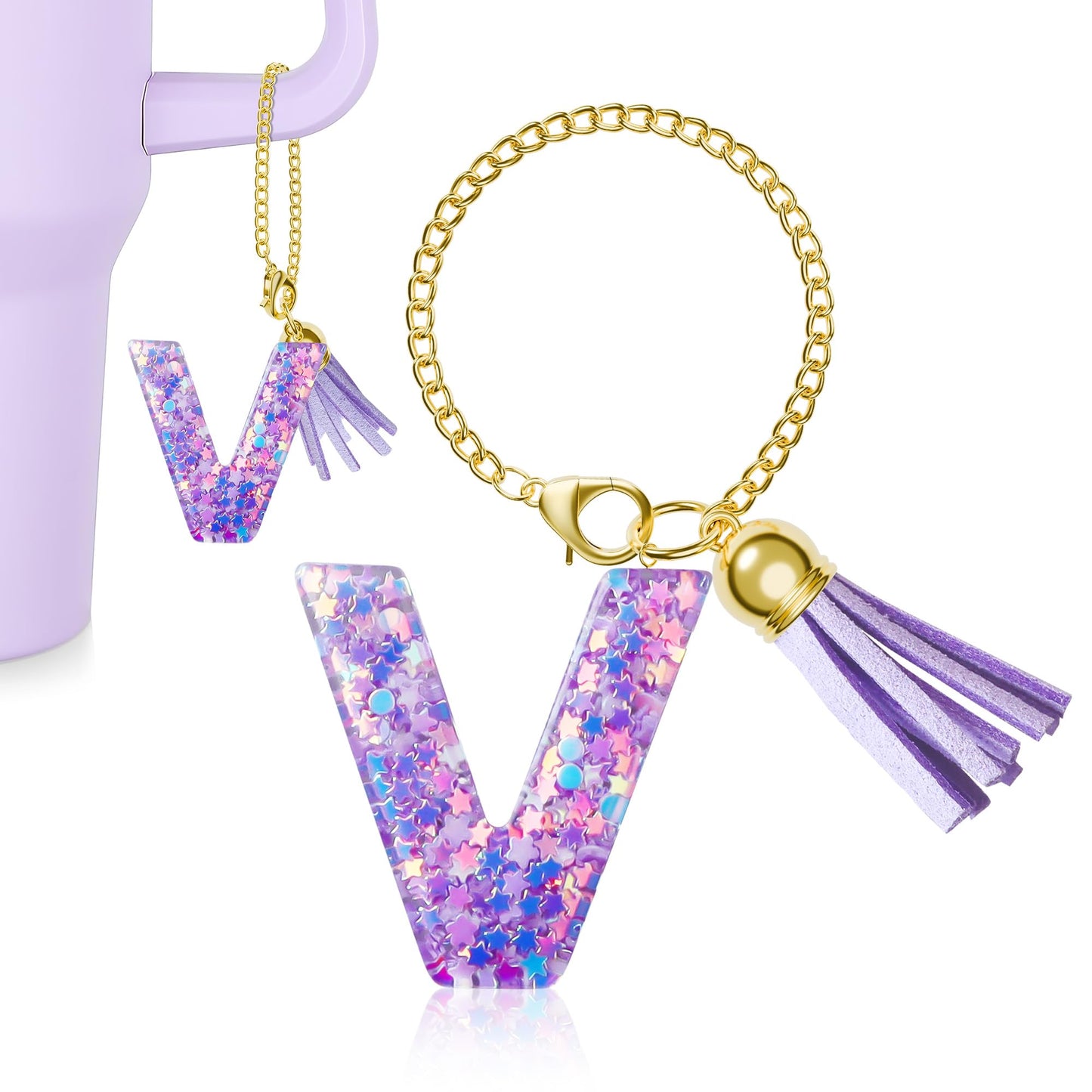 Letter Charm for Stanley Cup, 1PCS Purple Tumbler Accessories Charm for Handle, Initial Charm for Girls Women