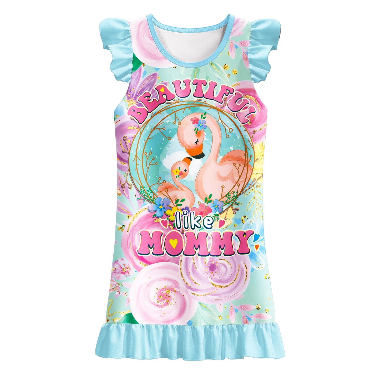 LQSZ 2Pcs Girls Nightgowns 3-10 Years Flutter Short Sleeves Nightdress Nightie Dress Sleepwear Pajamas for Little Girls