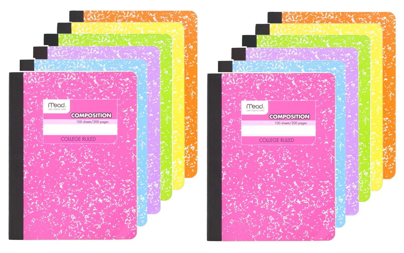 Mead Composition Book, 6 Pack of Cute Notebooks, College Ruled paper, Hard Cover 100 sheets (200 Pages) , Pastel Color Notebook,