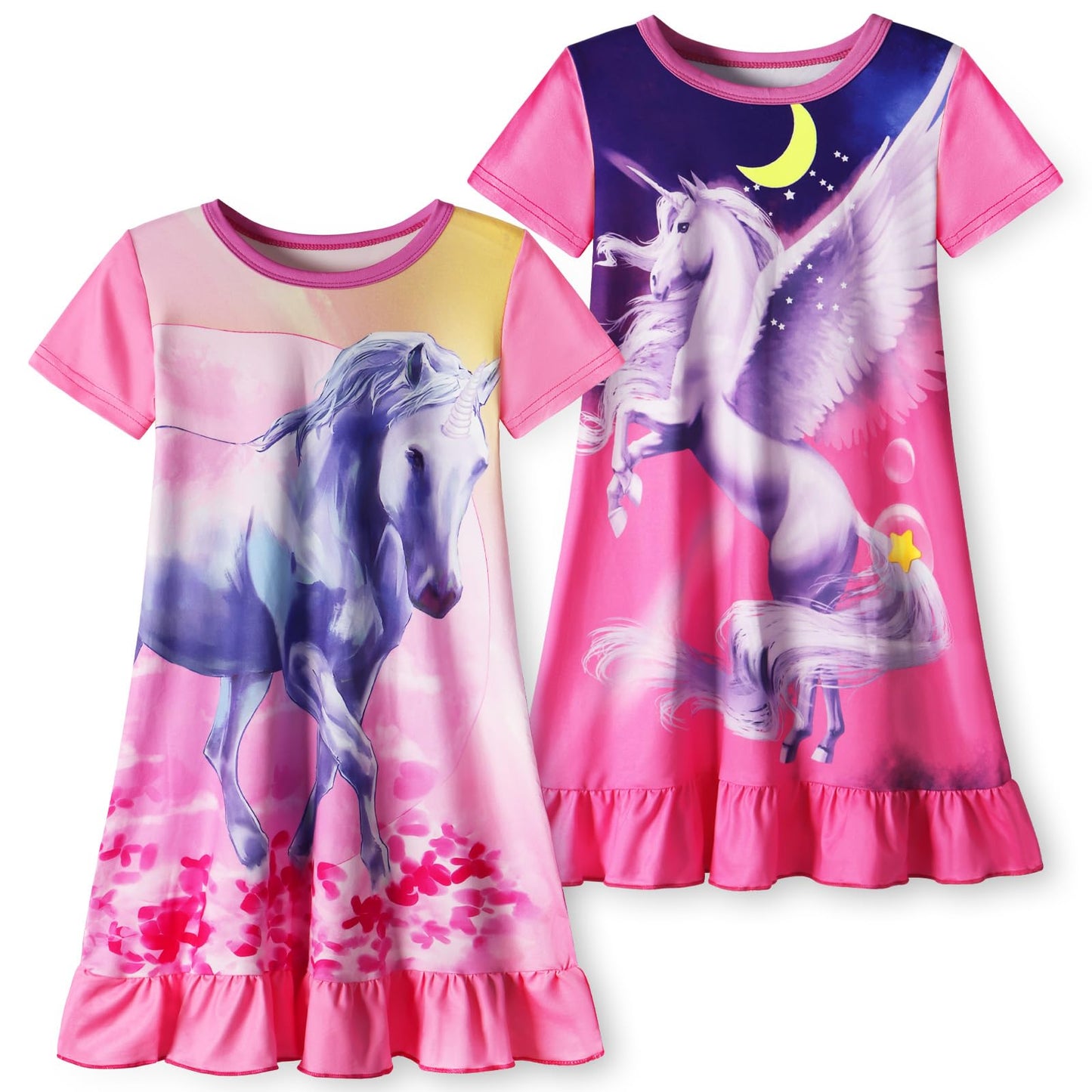 COTRIO Nightgowns for Girls Toddler Princess Night Dress Pajamas Nightshirts Sleepwear Night Gowns 2 Pack Sleep Clothes