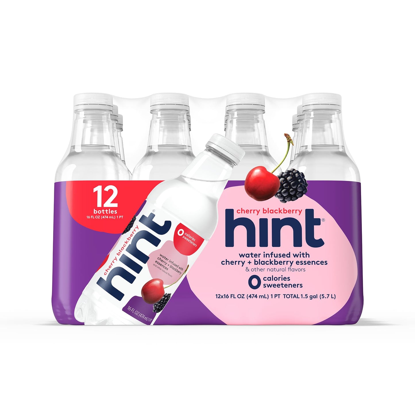 Hint Water Red Variety Pack, 3 Bottles Each of: Peach, Raspberry, Watermelon, and Strawberry Lemon, Zero Calories, Zero Sugar and Zero Sweeteners, 16 Fl Oz (Pack of 12)