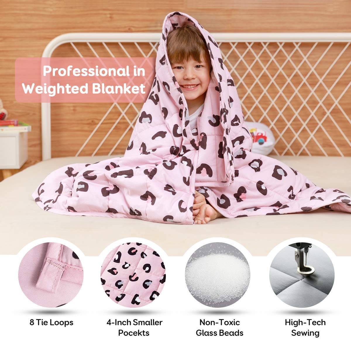 Sivio Weighted Blanket (36"x 48" 5lbs), Cotton Heavy Blanket with Glass Beads, Breathable and Soft Weighted Throw, Pink Cat