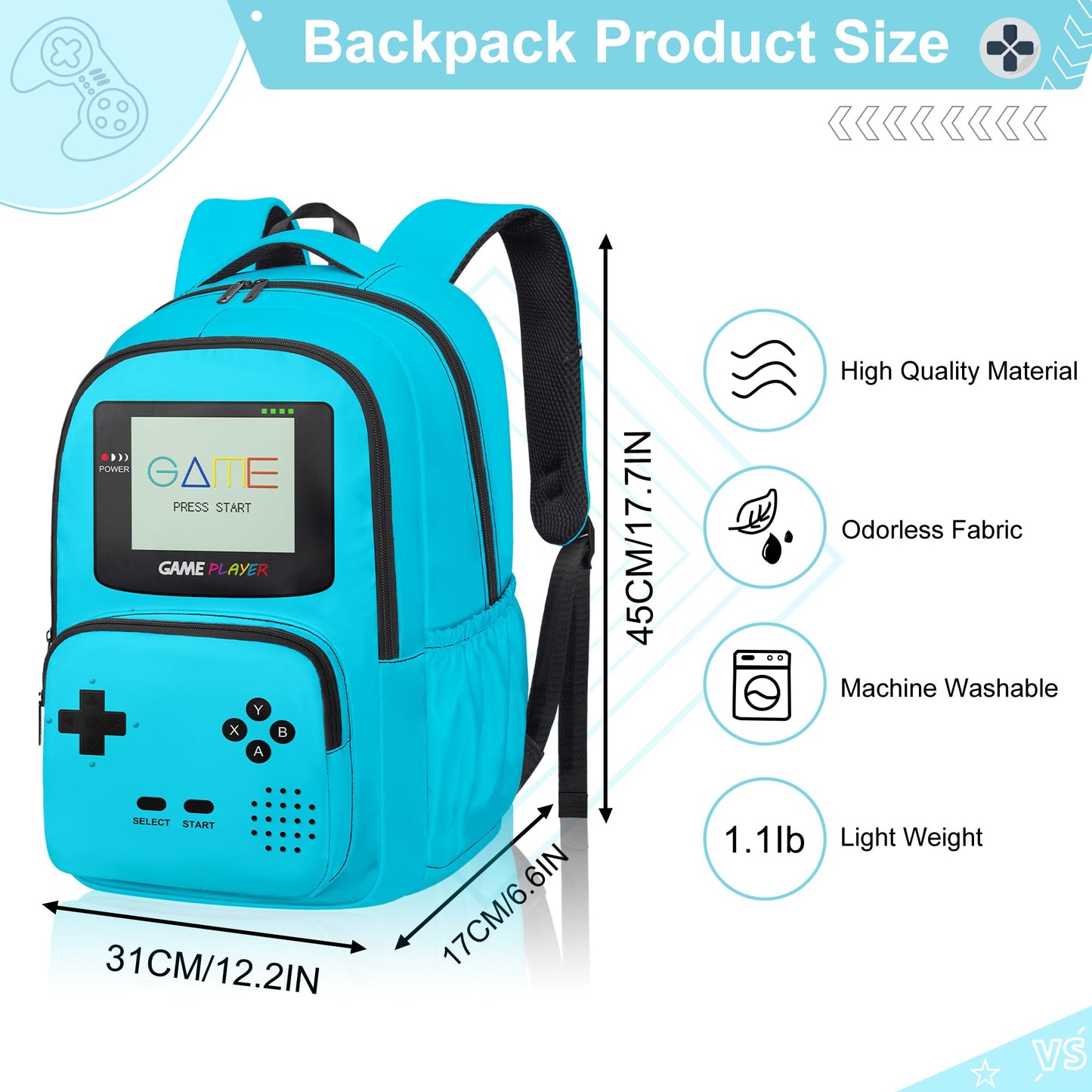 Game Backpack Set for Boys Kids, Gaming Kids Boys Backpack with Lunch Box and Pencil Bag, Large Capacity Game School Bag 17"