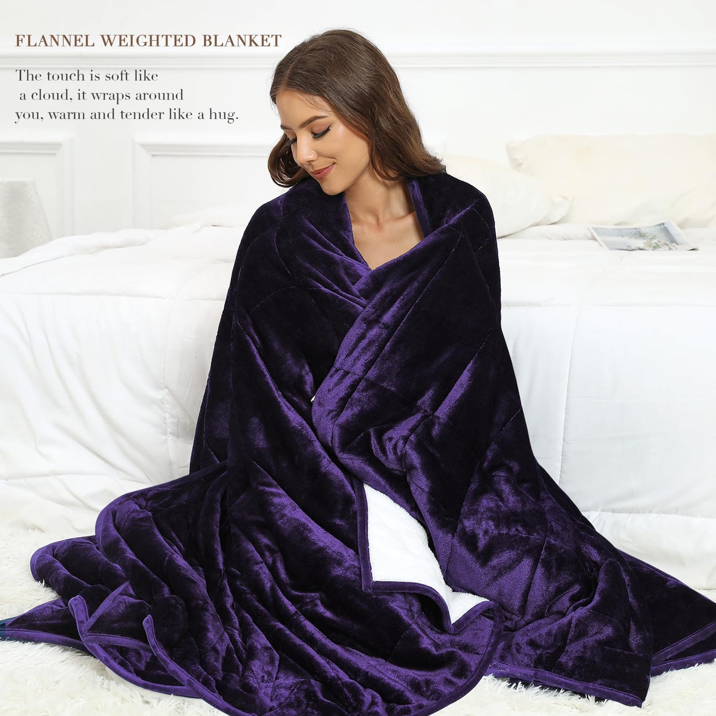 Alomidds Weighted Blanket for Adult Queen Size 20lbs 60 x 80 inches,Weighted Blankets with Soft Plush Fleece,Fluffy Thick Warm Sherpa & Cozy Flannel Heavy Blanket for Sofa Bed,Purple