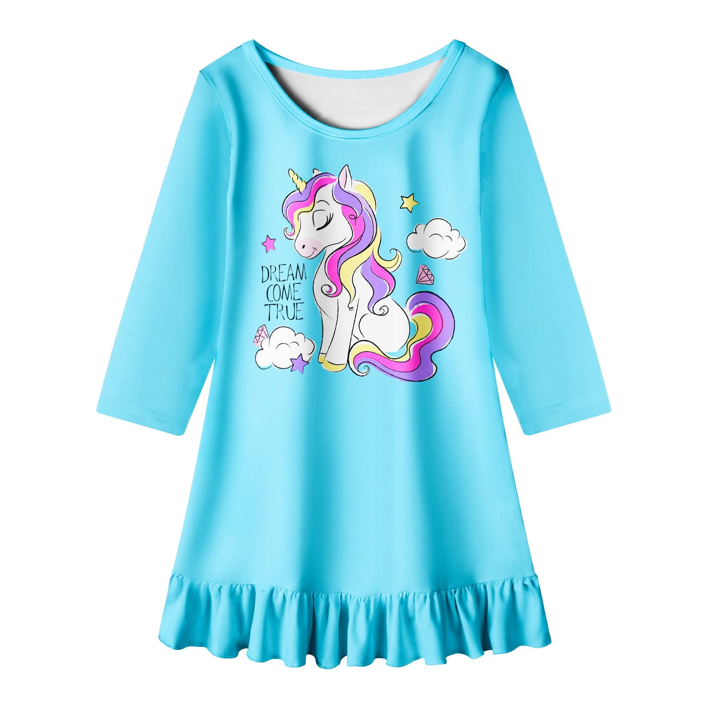 LQSZ 2Pcs Girls Nightgowns 3-10 Years Flutter Short Sleeves Nightdress Nightie Dress Sleepwear Pajamas for Little Girls