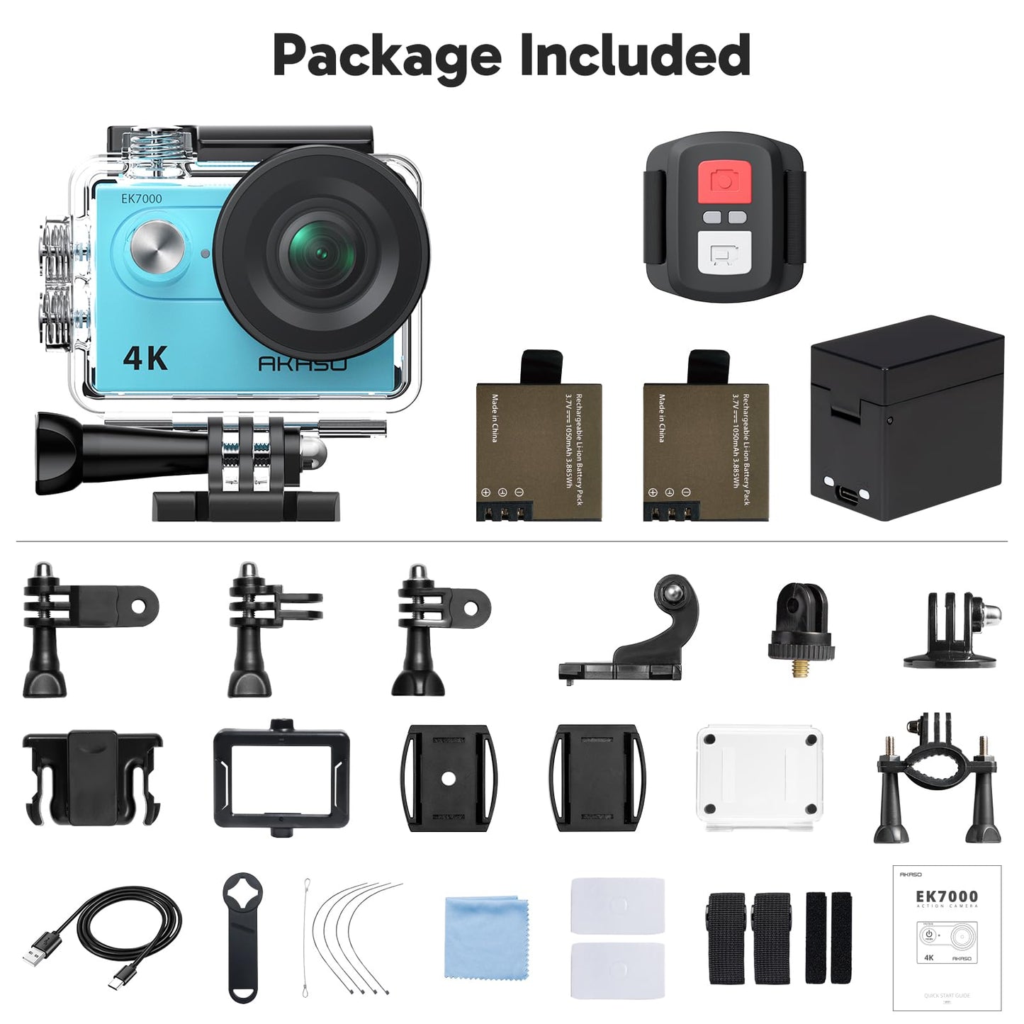 AKASO EK7000 4K30FPS 20MP WiFi Action Camera with EIS Ultra HD Underwater Camera 131FT Waterproof Camera Remote Control 4X Zoom in Photo Mode Support External Microphone Black