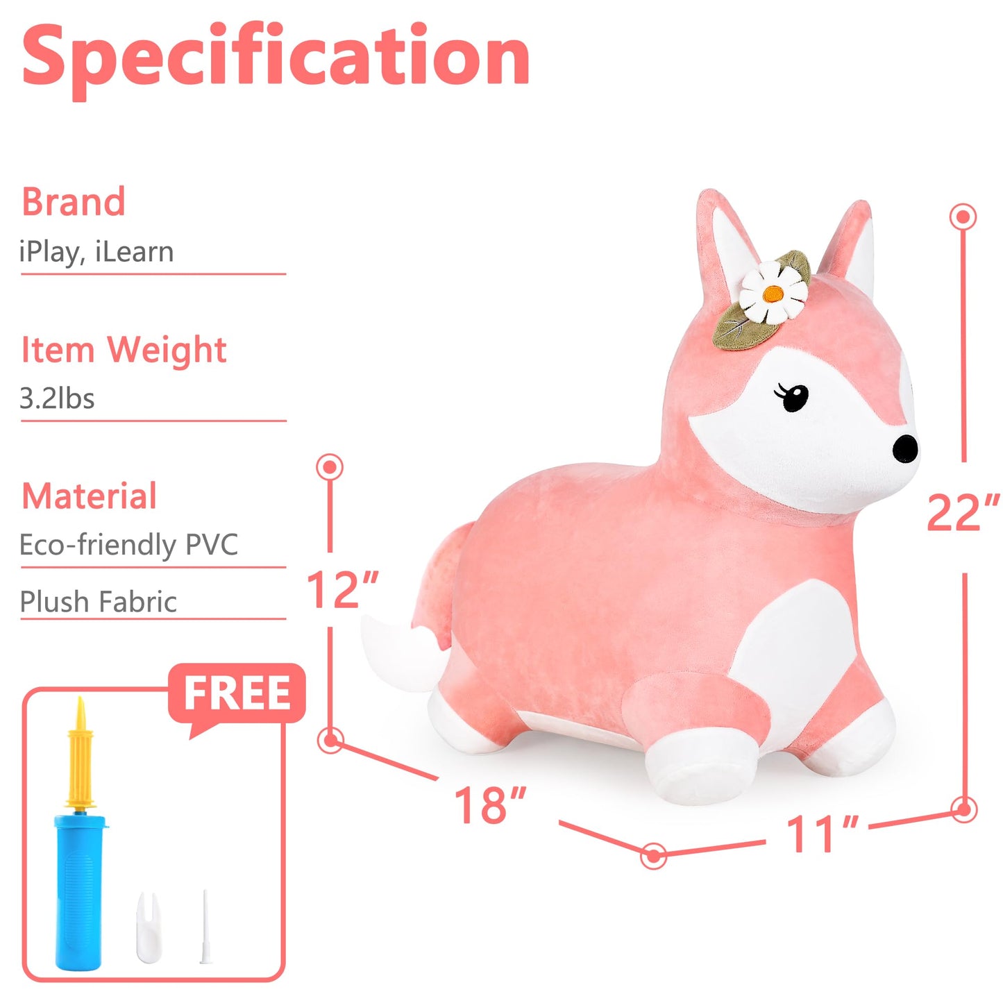 iPlay, iLearn Bouncy Pals Hopping Unicorn Horse, Toddler Girl Inflatable Bouncing Animal Hopper Toy, Outdoor Indoor Plush Ride on Bouncer, Baby Birthday Gift 18 Month 2 3 4 Year Old Kid - Unicorn