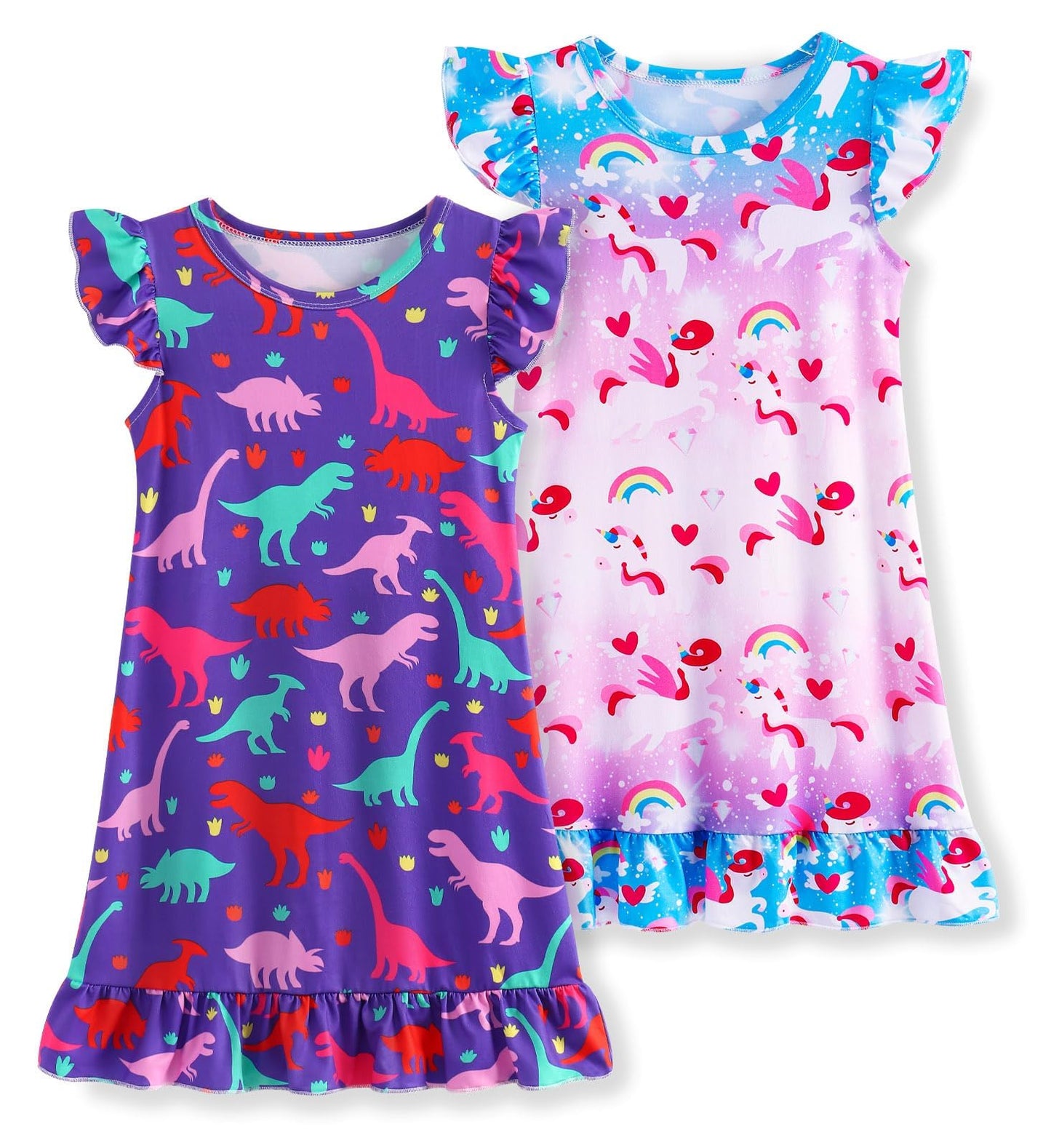 COTRIO Nightgowns for Girls Toddler Princess Night Dress Pajamas Nightshirts Sleepwear Night Gowns 2 Pack Sleep Clothes