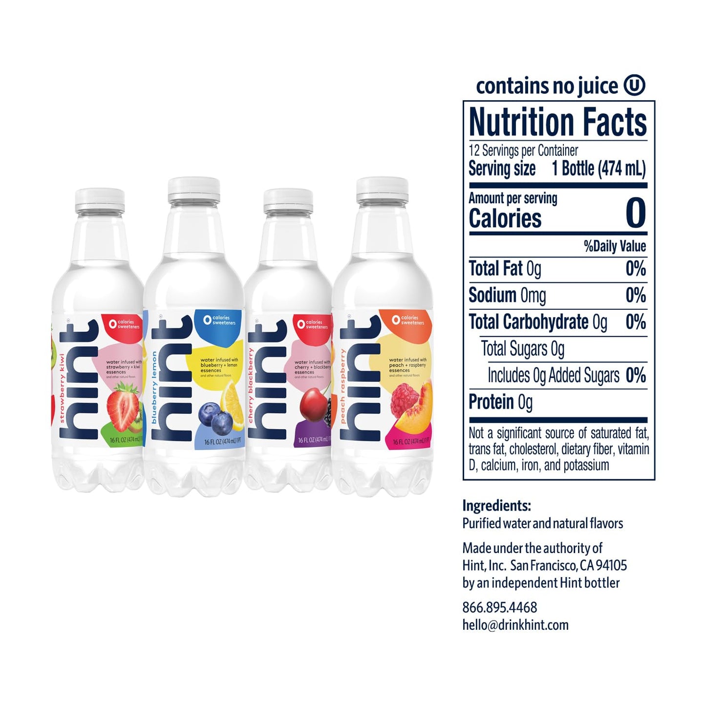 Hint Water Red Variety Pack, 3 Bottles Each of: Peach, Raspberry, Watermelon, and Strawberry Lemon, Zero Calories, Zero Sugar and Zero Sweeteners, 16 Fl Oz (Pack of 12)