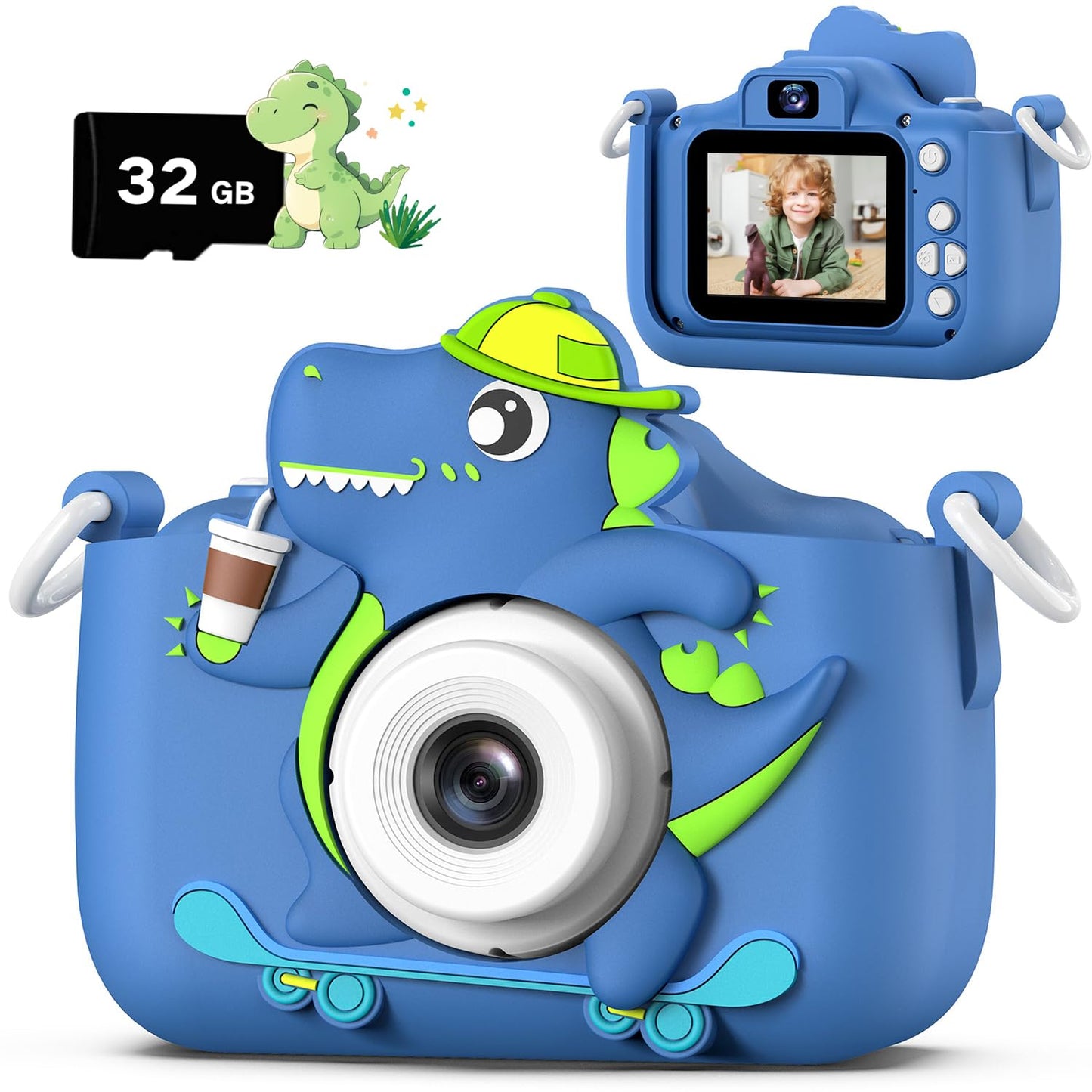 Selfie Kids Camera, Christmas Birthday Gifts for Boys Girls Age 3-12, HD Kids Digital Video Cameras for Toddler with Cartoon Soft Silicone Cover, Portable Toy for 3 4 5 6 7 8 Years Old