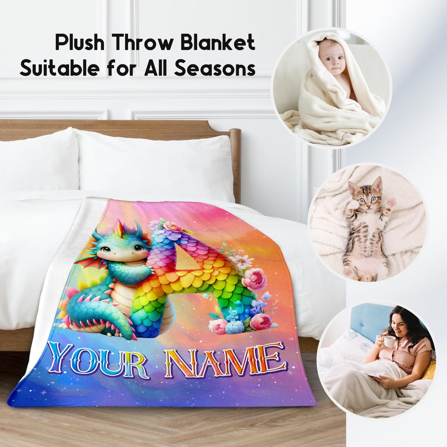 Dinosaur Blanket for Boys Girls - Custom Blanket with Name Gifts Ideal - Personalized Initial Blanket for Dinosaur Lovers - 40"x50" Toddler Throw Blanket for Couch, Sofa - Monogram Gifts