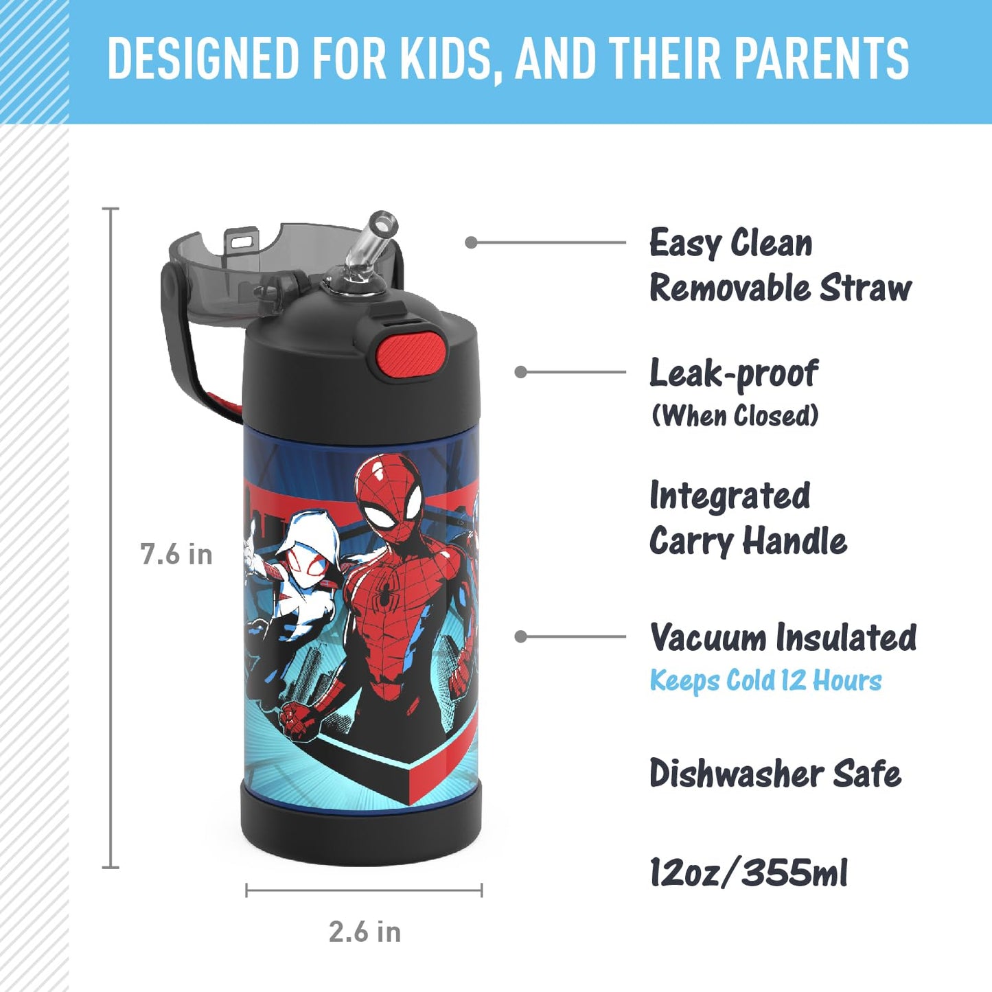 THERMOS FUNTAINER Water Bottle with Straw - 12 Ounce, Pokémon - Kids Stainless Steel Vacuum Insulated Water Bottle with Lid