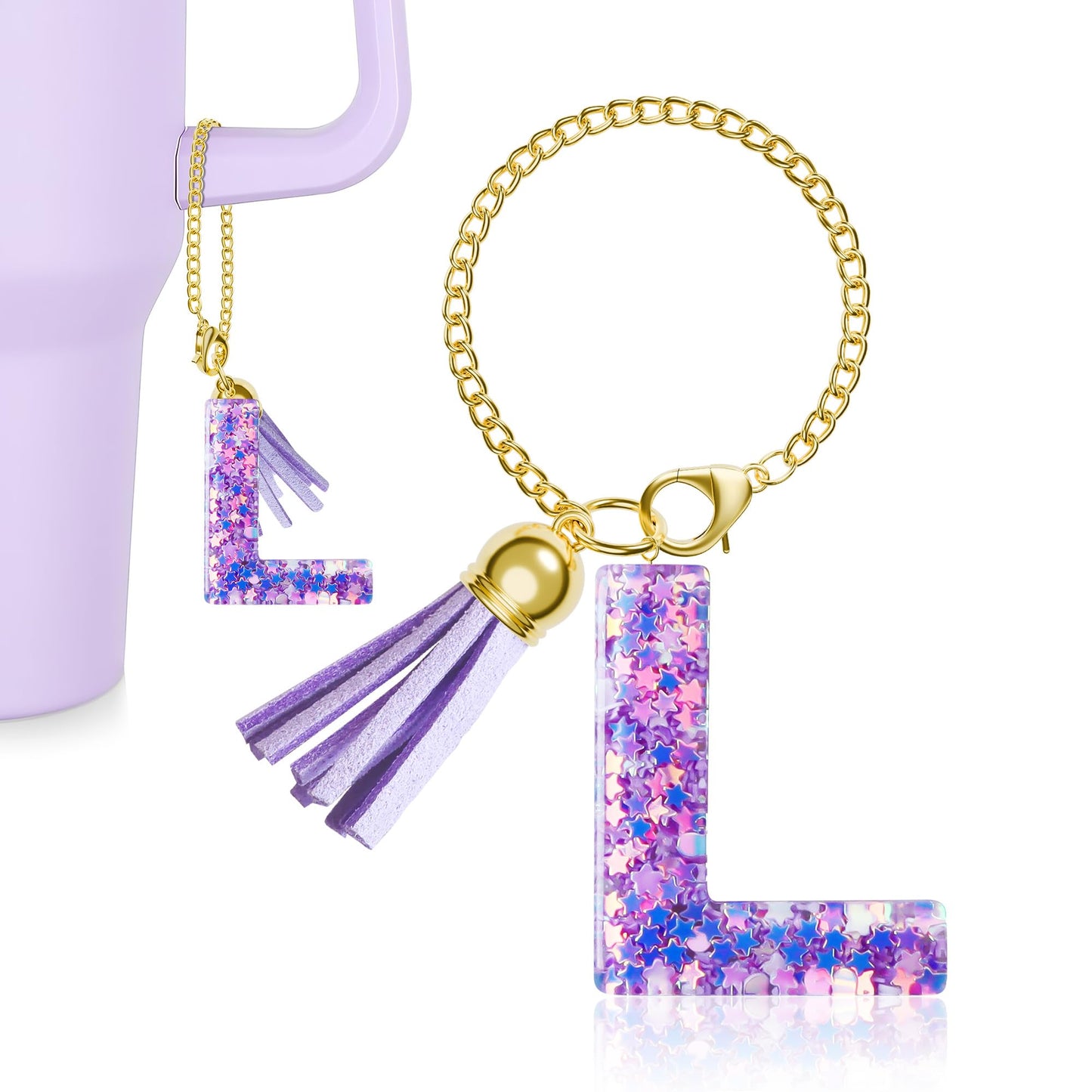 Letter Charm for Stanley Cup, 1PCS Purple Tumbler Accessories Charm for Handle, Initial Charm for Girls Women