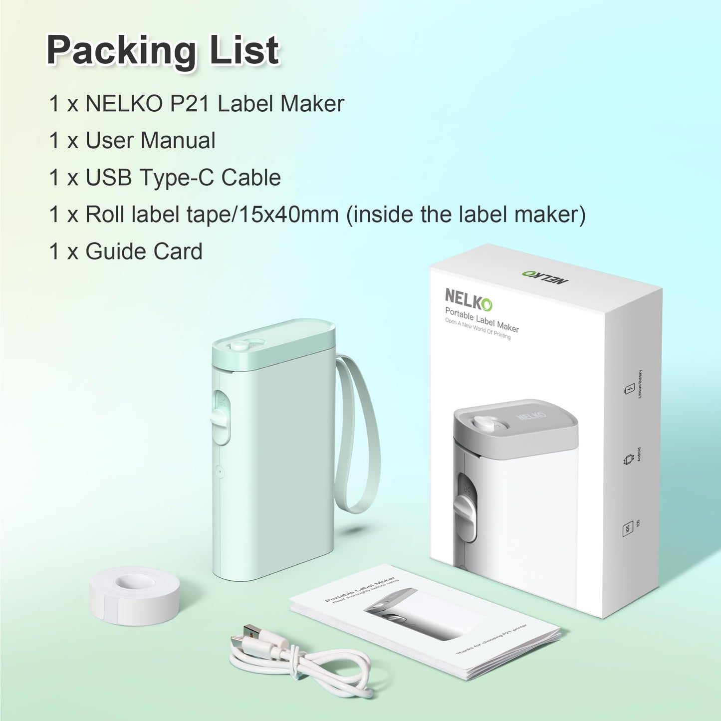 Nelko Label Maker Machine with Tape, P21 Bluetooth Label Printer, Wireless Mini Label Makers with Multiple Templates for Organizing Office Home, White